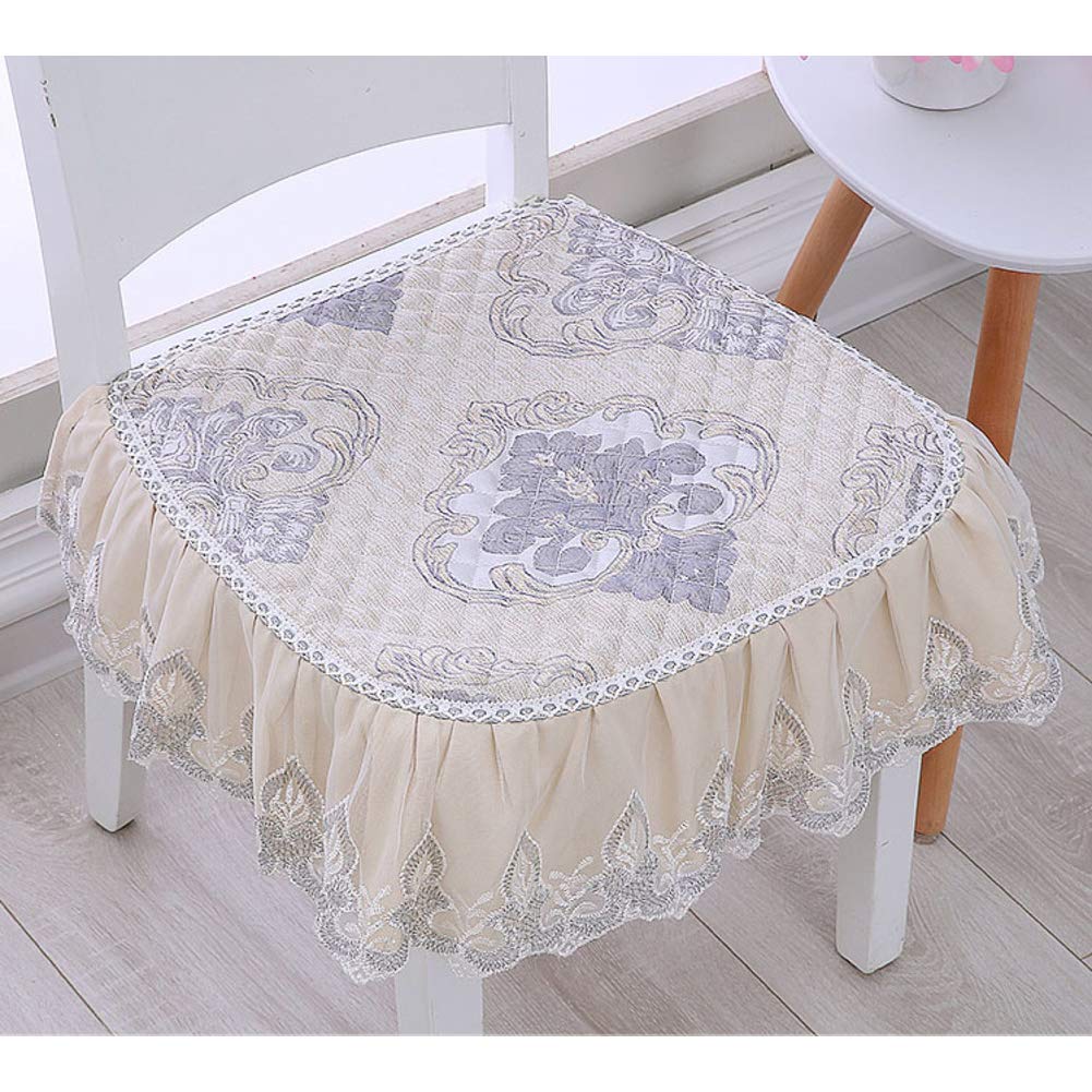Coussin de siège matelassé jaune avec dentelle galette de chaise cuisine 43x46cm