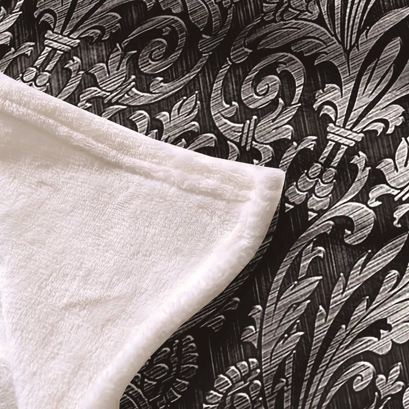 Manta Sofa Invierno Blanca, Manta Viaje Franela Gris Estampado de Flores 160x200CM Blanket Couch Cama Suave Calentita Regalo