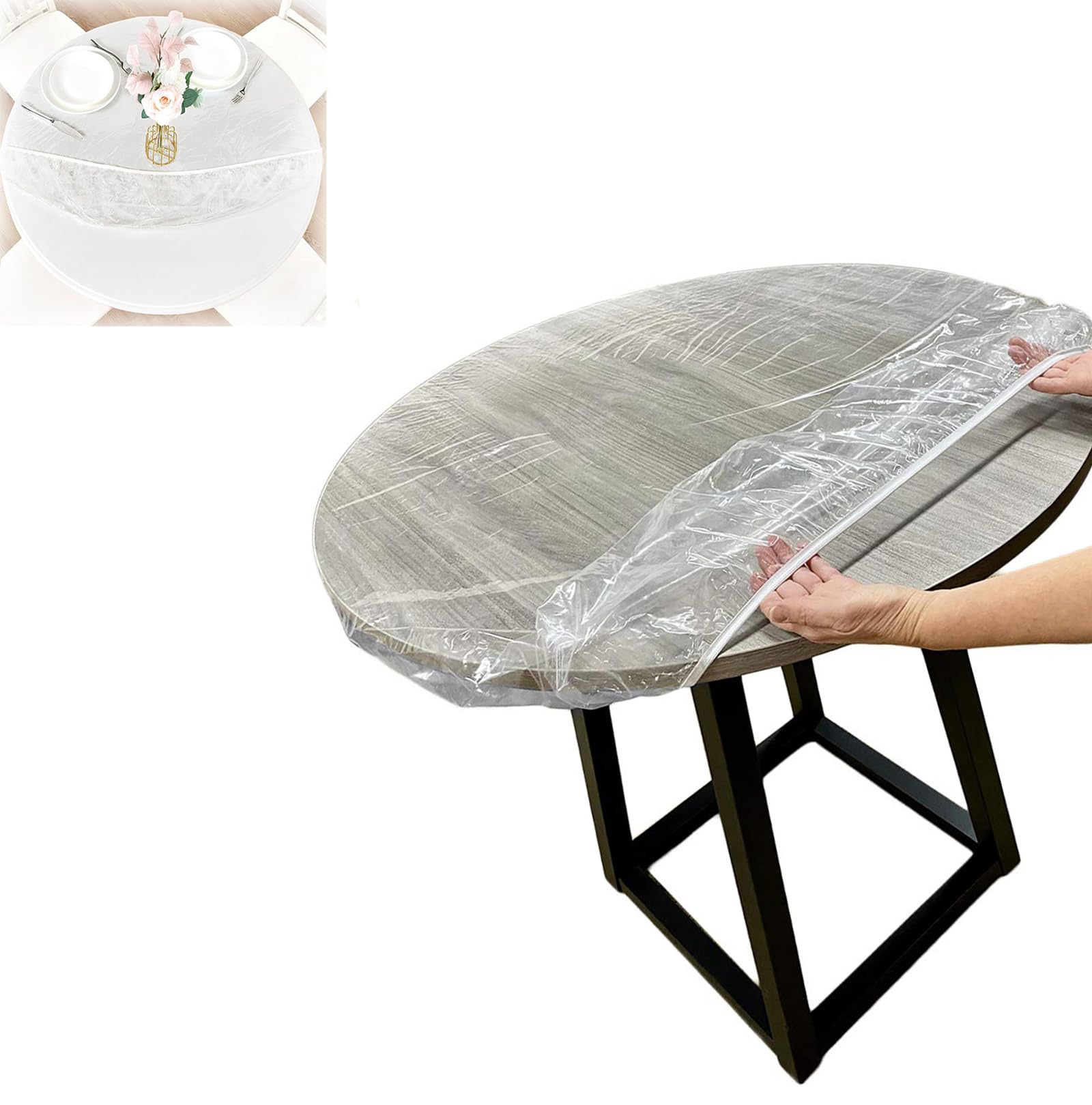 Clear Round Tablecloth, Waterproof Elasticized Cover, Heavy Duty Elastic Edge Design Tablecloth Protector for Indoor Outdoor Patio, 114-142cm