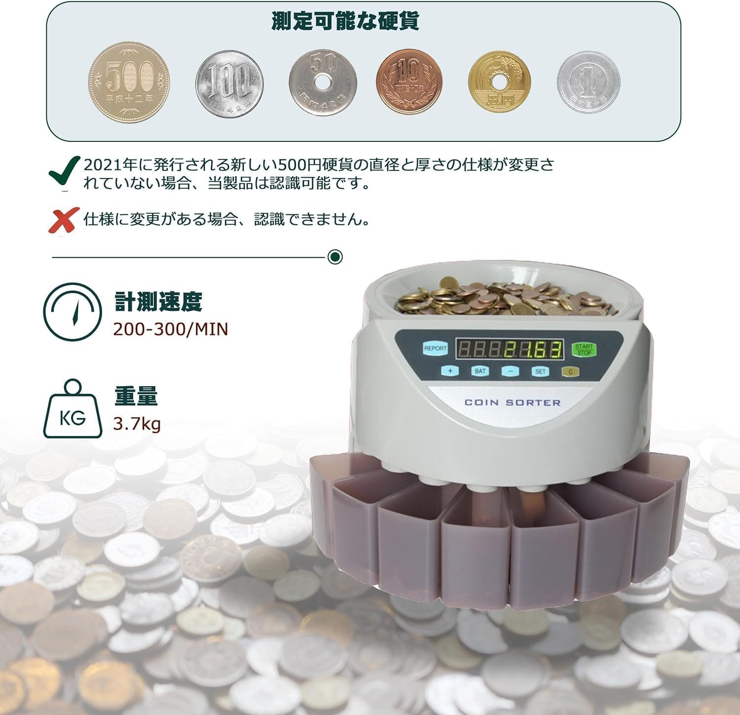 NexPon」コインカウンター 日本硬貨選別計数機 英語表記 簡単操作 高速計数 99.9％の高精度 精密大容量 故障診断機能 コ Amazon |  コインカウンター、日本製硬貨選別計数機、日本語表記、簡単操作、高速計数、99.9%高精度、正確かつ大容量、故障診断機能 コインカウンター ...