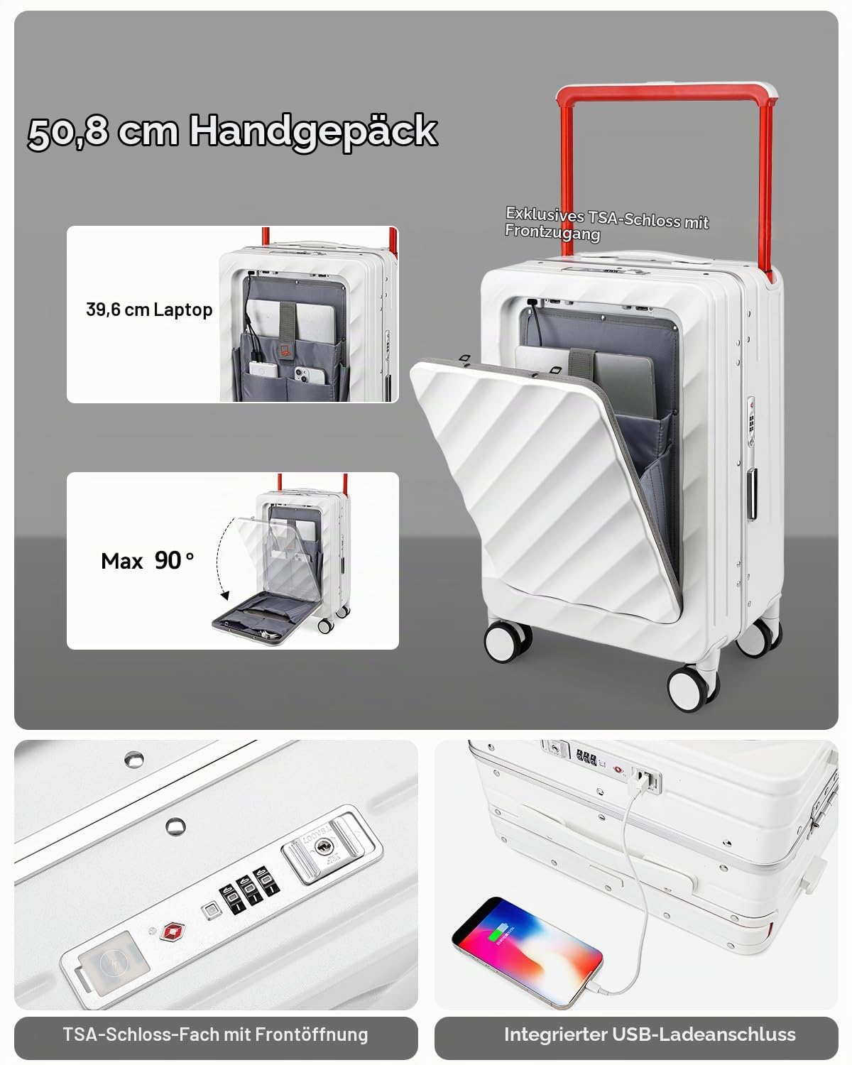 Sea choice Kofferset 2 Teilig Hartschale Trolley 20inch Handgepäck mit Laptopfach und Große Kapazität 30inch Koffer für alle Reise Alu-Rahmen Polycarbonat mit 4 Doppelräder TSA Zahlenschloss