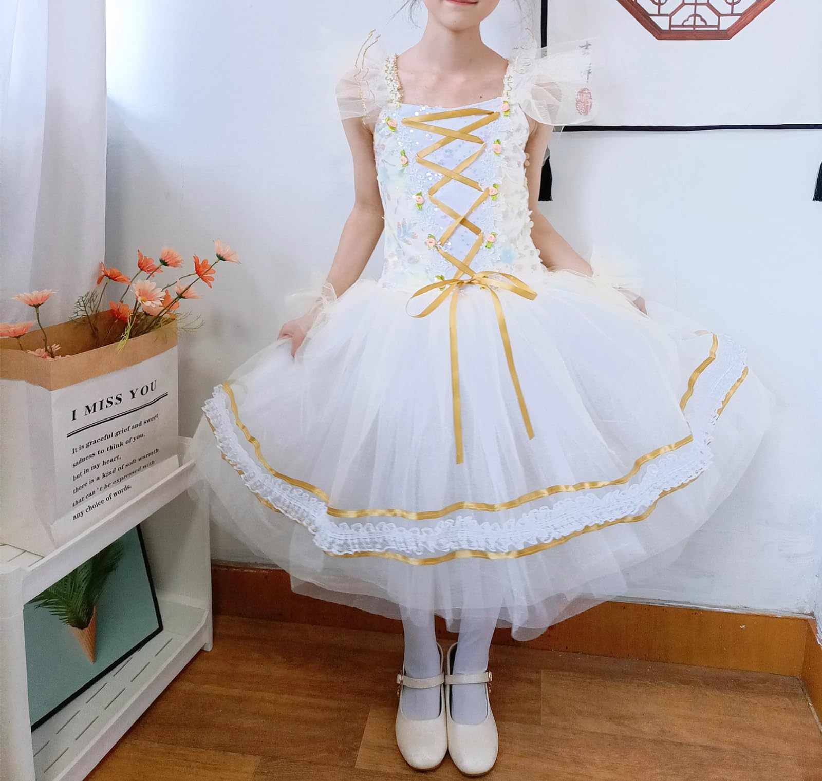 Mädchen Ballettkleid Elegante Blumensticke Tüll Rock, Prinzessin Ballerina Ballettkleidung, Kinder Tanzkleid