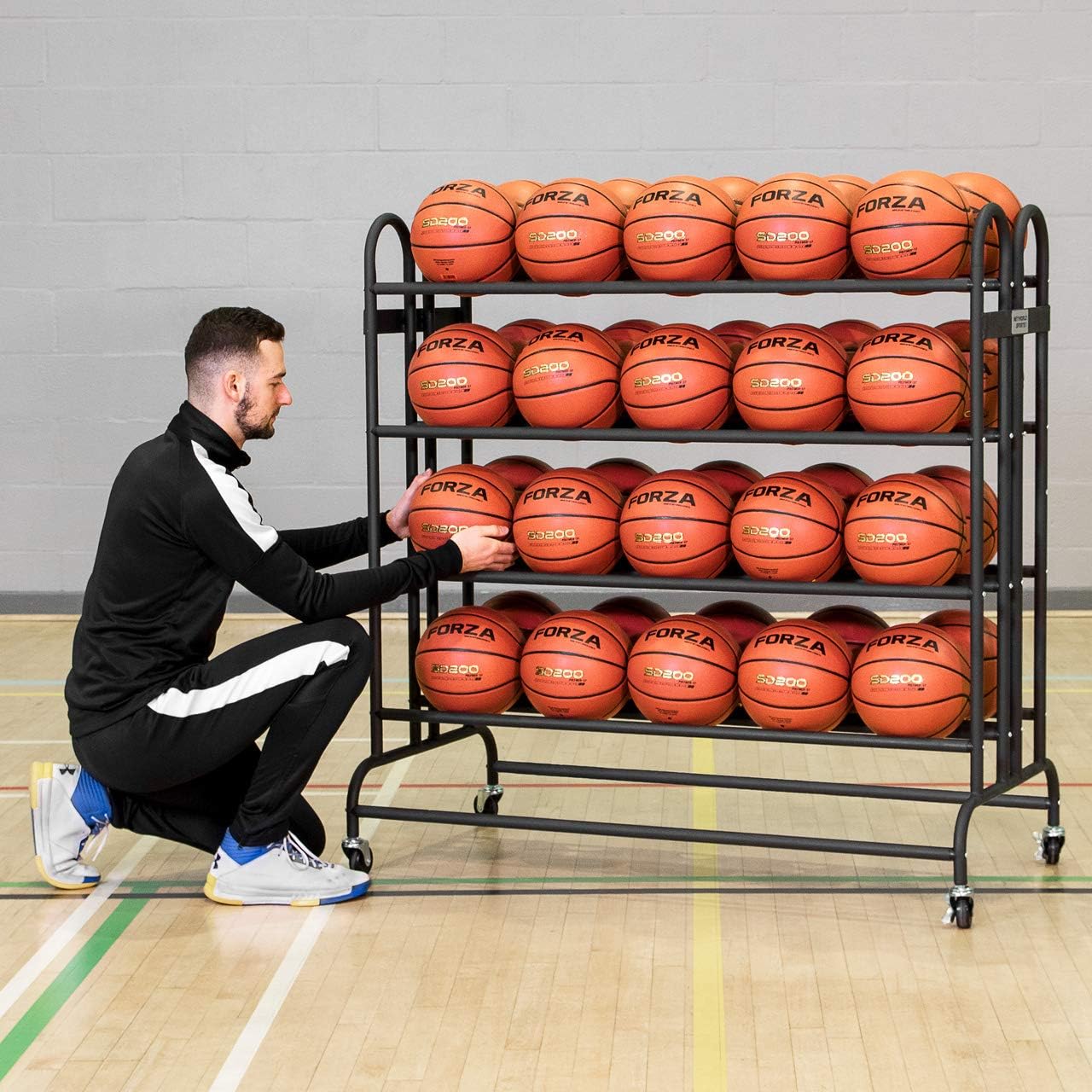 FORZA Freestanding Sports Ball Cart | Portable Heavy Duty Steel Trolley with Wheels - 20 or 40 Ball Storage Capacity