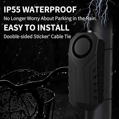 Miniatura 52 de Juego de 2 alarmas inalámbricas para bicicleta con control remoto, alarma antirrobo, alarma inalámbrica con sensor de movimiento, alarma impermeable