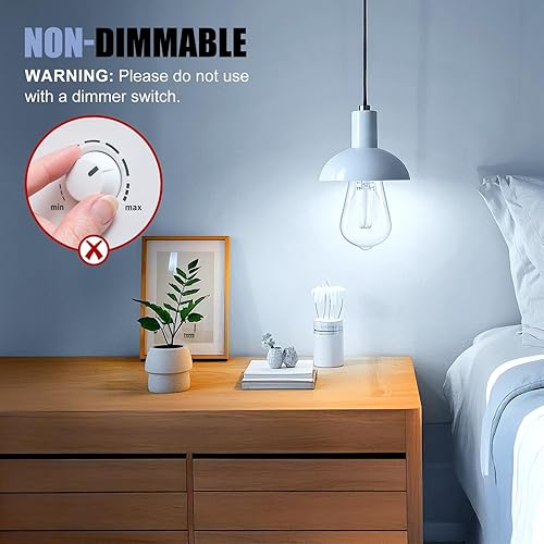 Miniatura 5 de Brightown Paquete de 4 bombillas LED Edison, 6 W, equivalente a 60 W, alto brillo blanco de 5000 K, 750 lúmenes, no regulables, bombillas de