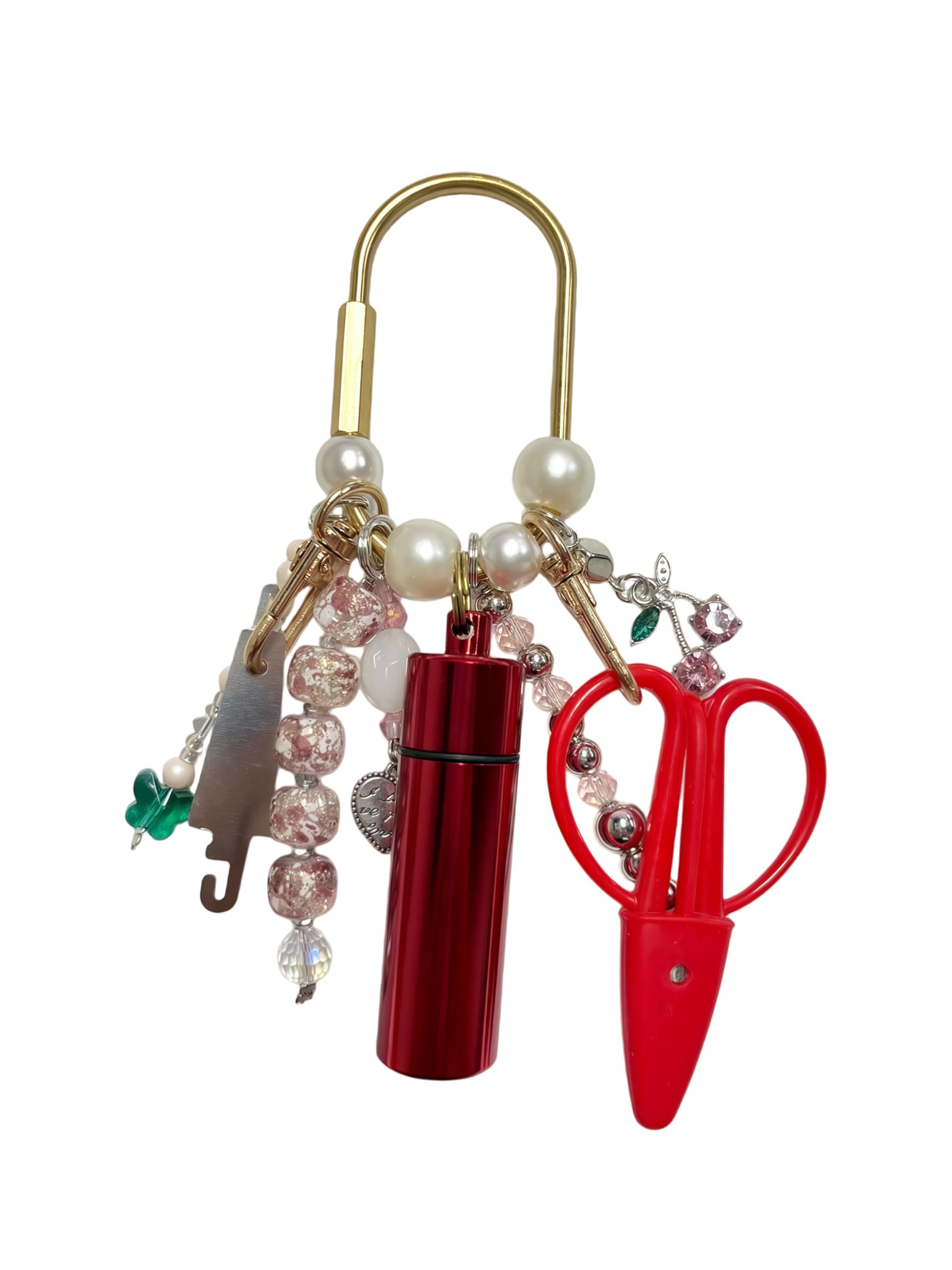 Photo 1 of MEYAGO Needlepoint Bag Charm Tool Kit with Mini Embroidery Scissors, Needle Threader, Needle Holder Tube & Gold Keyring, Portable Embroidery Accessories for Cross Stitch Sewing DIY Crafts (Red)