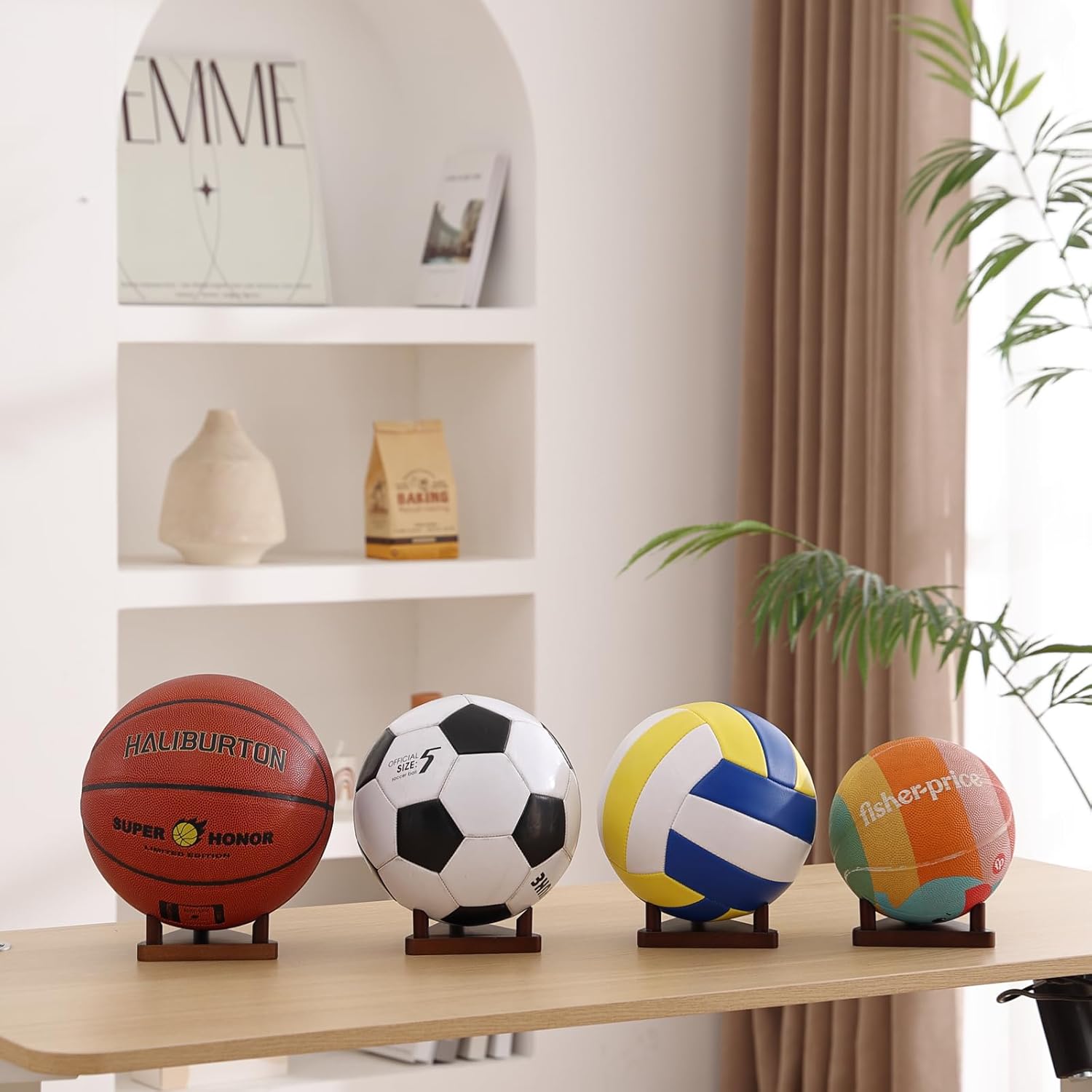 Football Stand Display Basketball Stand Set of 4 Football Ddisplay Stand with Anti-Slip Mat Soccer Holder Rack Football Holder turdy Memorabilia Display Case