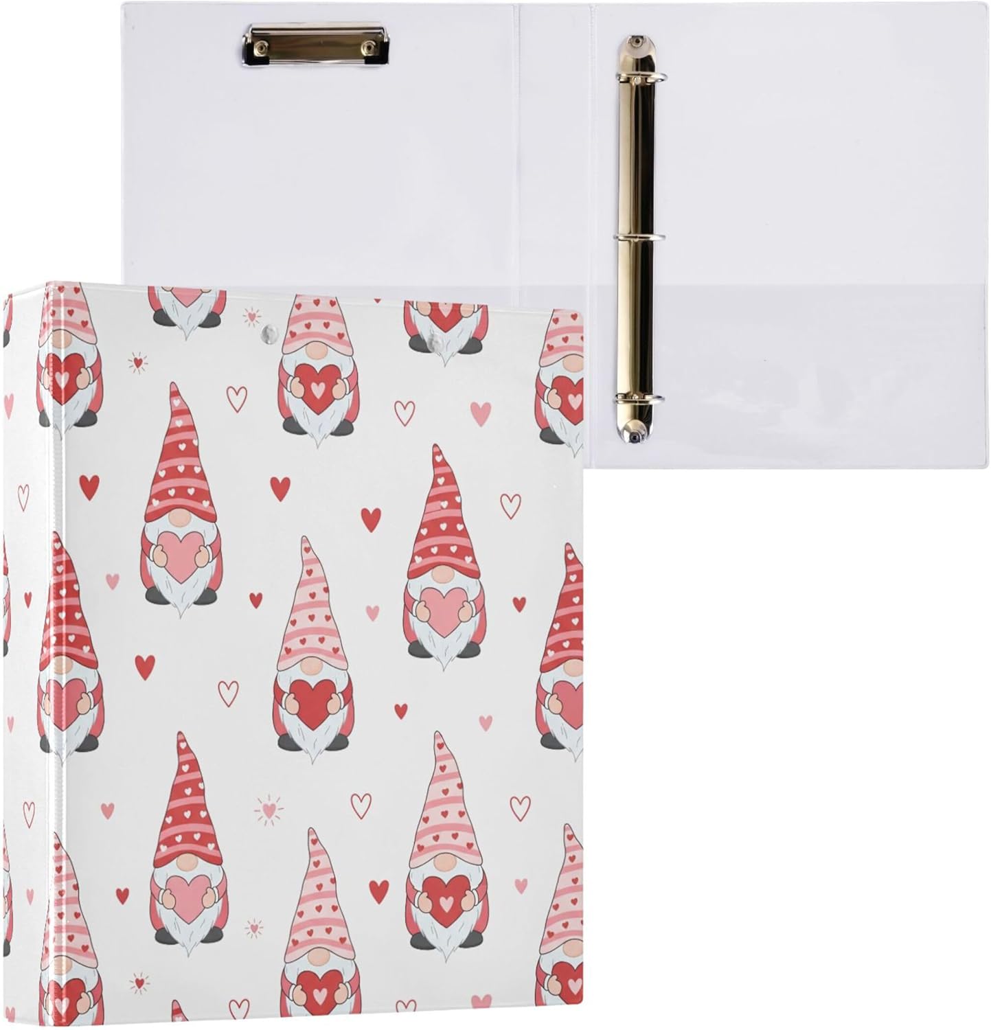 Cute Valentine's Day Dwarf 3 Ring Binders, 1.5” Round Ring Binders with Clipboard - Letter Size, 3 Interior PVC Clear Pockets & Anti-Slip Clip for Office School Supplies, 2PCS