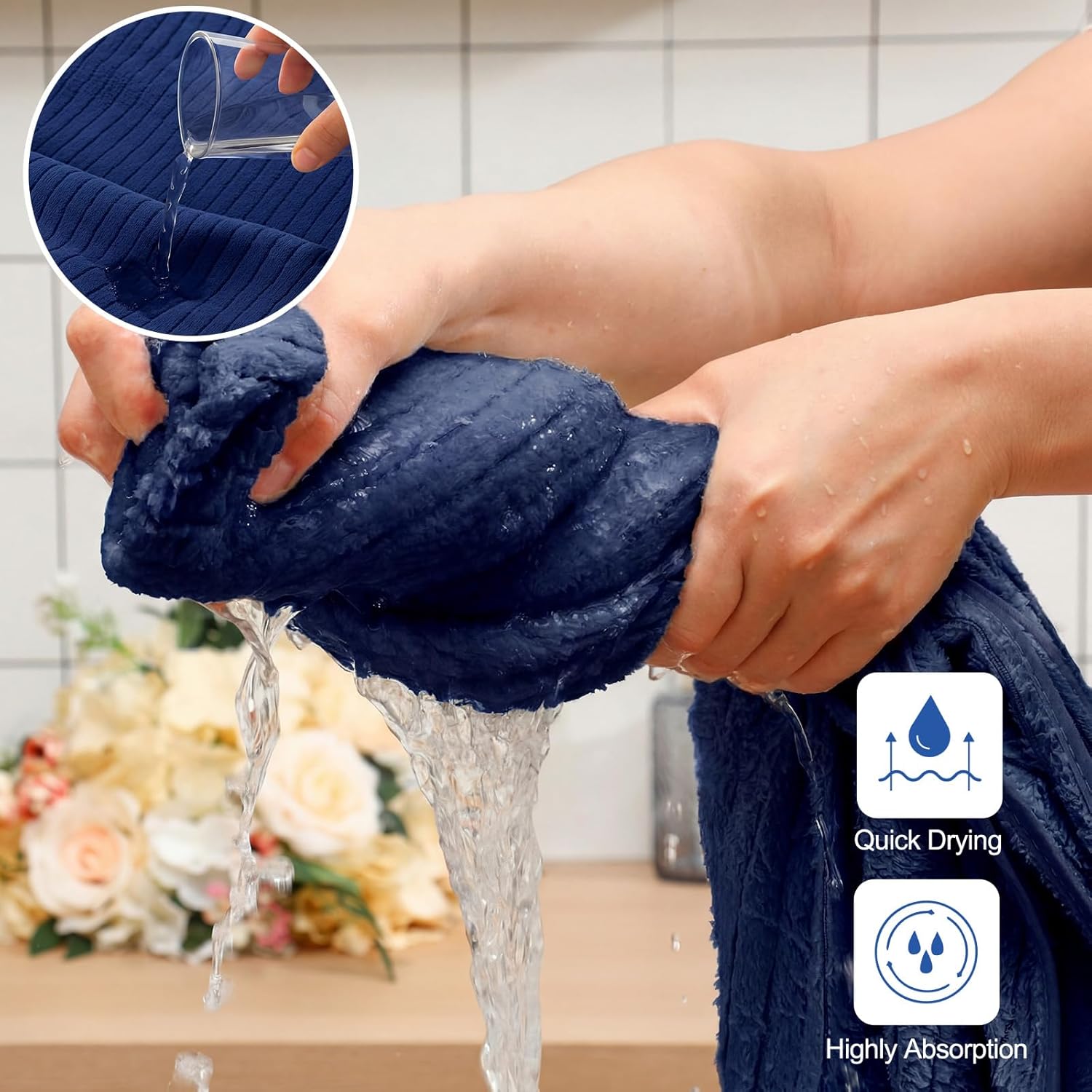 4 Pcs Extra Large Bath Sheets 40 x 80in Oversized Jumbo Bathroom Towel Giant XXL Coral Fleece Beach Sheets Soft Quick Dry Absorbent with Hanging Loop (Dark Navy)