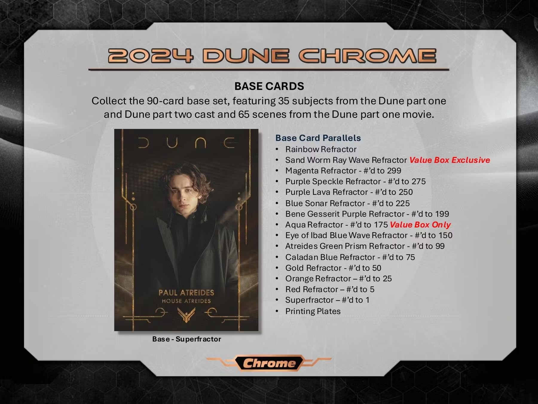 Dune Topps Caixa Blaster Cromada Pacote com 7 (Topps 2024) Caixa