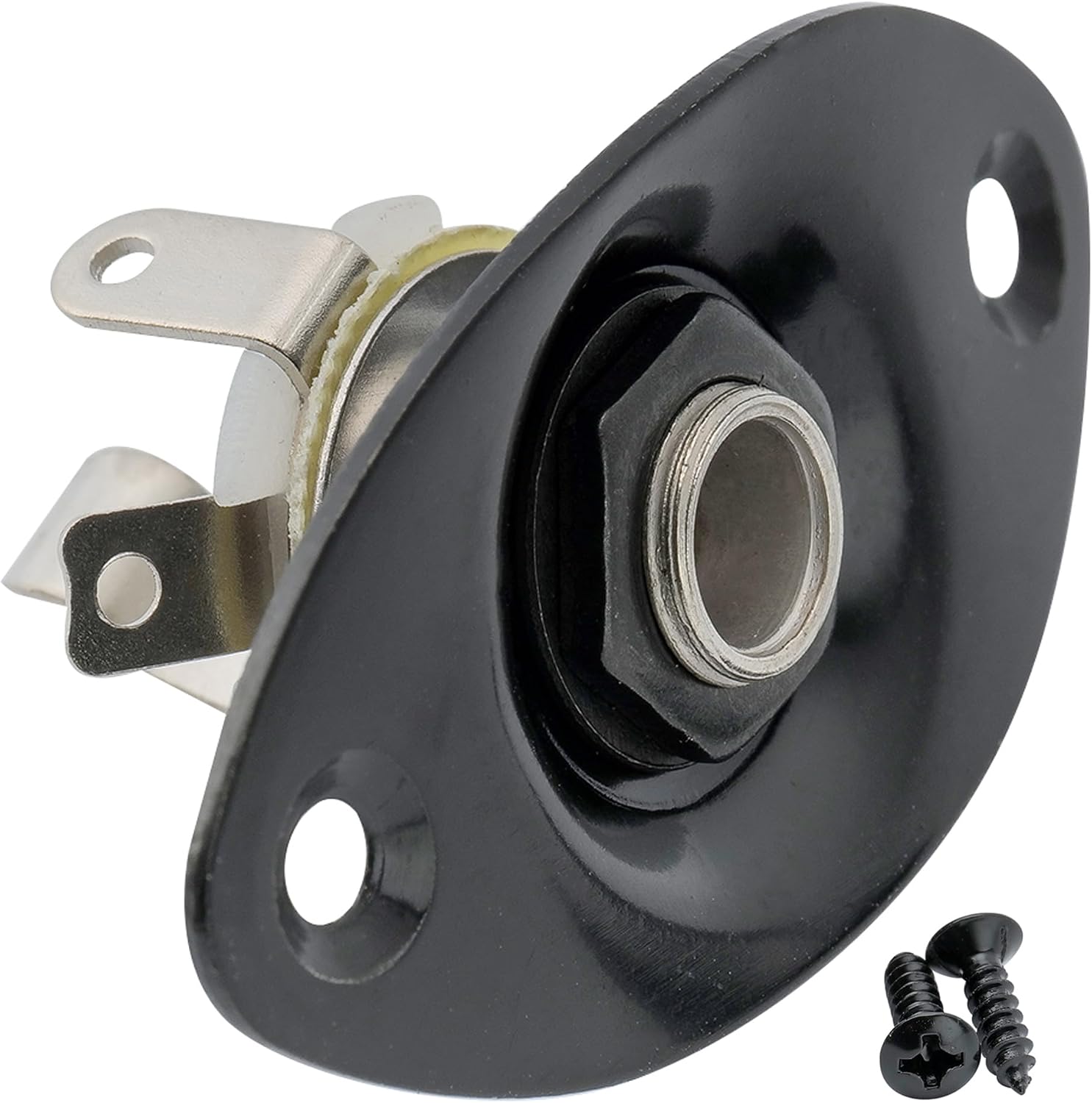 Musiclily 1/4" Oval Guitar Input Jack Output Jack Plate Socket for Strat Tele Style Electric Guitar Replacement Parts, Black