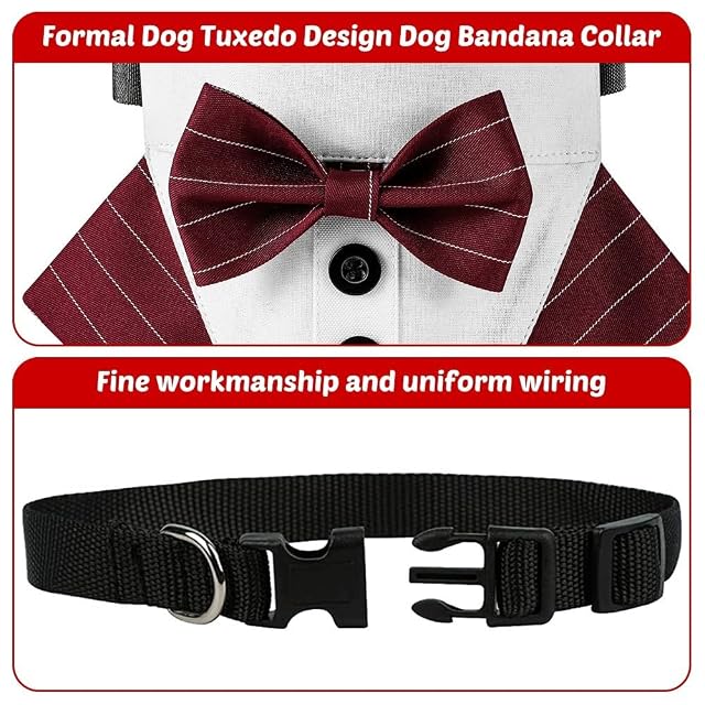 Foto 4 de 8 de Pañuelo para perro, collar de esmoquin formal ajustable con pajarita para perro y aseo de boda