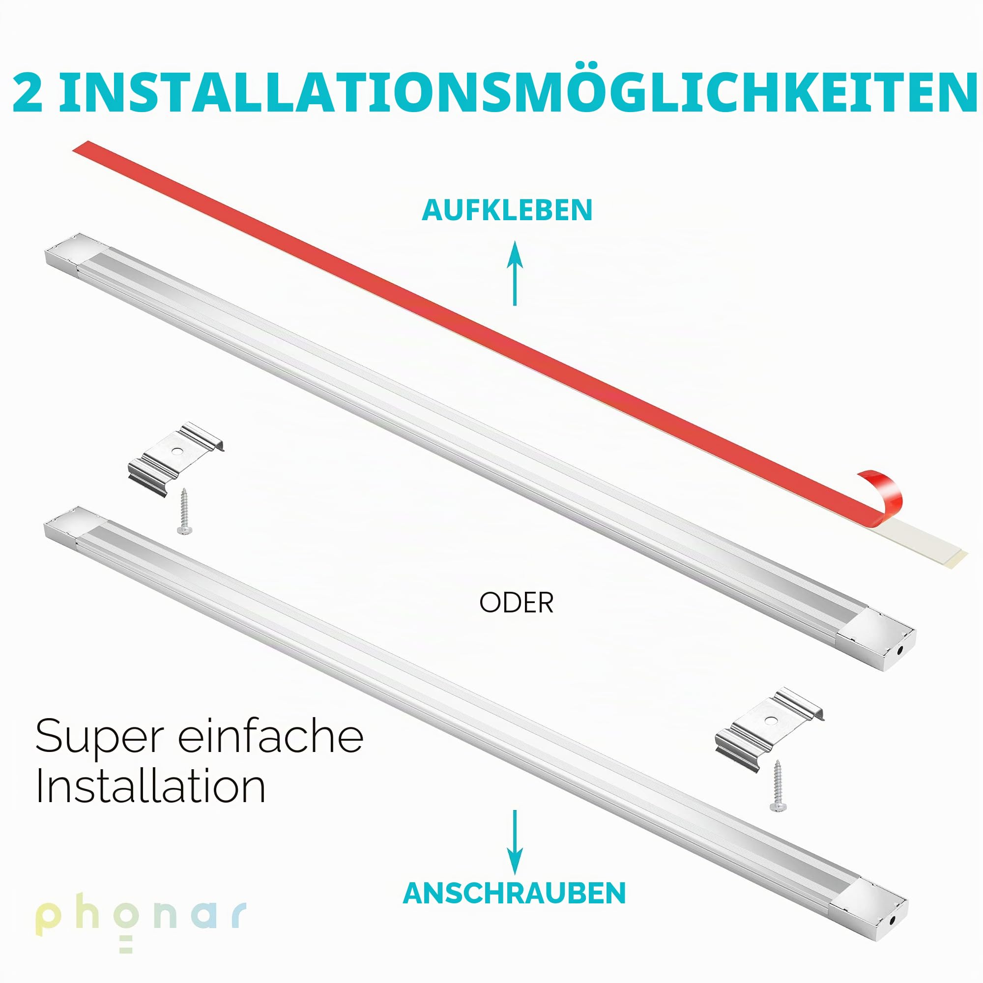 phonar 2 Pack - LED Lichtleiste 90cm, 2800-6000K Unterbauleuchte Indirekte Beleuchtung Küche Indoor Leiste Küche Farbtemperatur einstellbar, 12W 230V LED Licht mit Bewegungssensorschalter