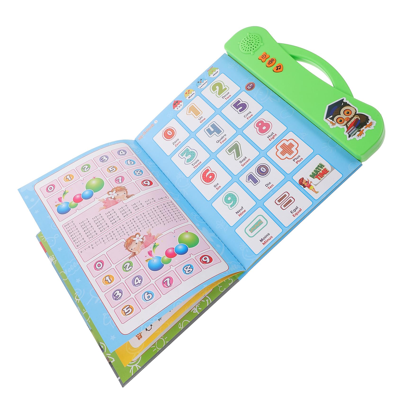 ERINGOGO Libro Electrónico Bilingüe Francés Inglés para Niños Pequeños 3-5 Años, Lectura Interactiva Sonidos, Aprendizaje Preescolar, Juguete Educativo Portátil Verde
