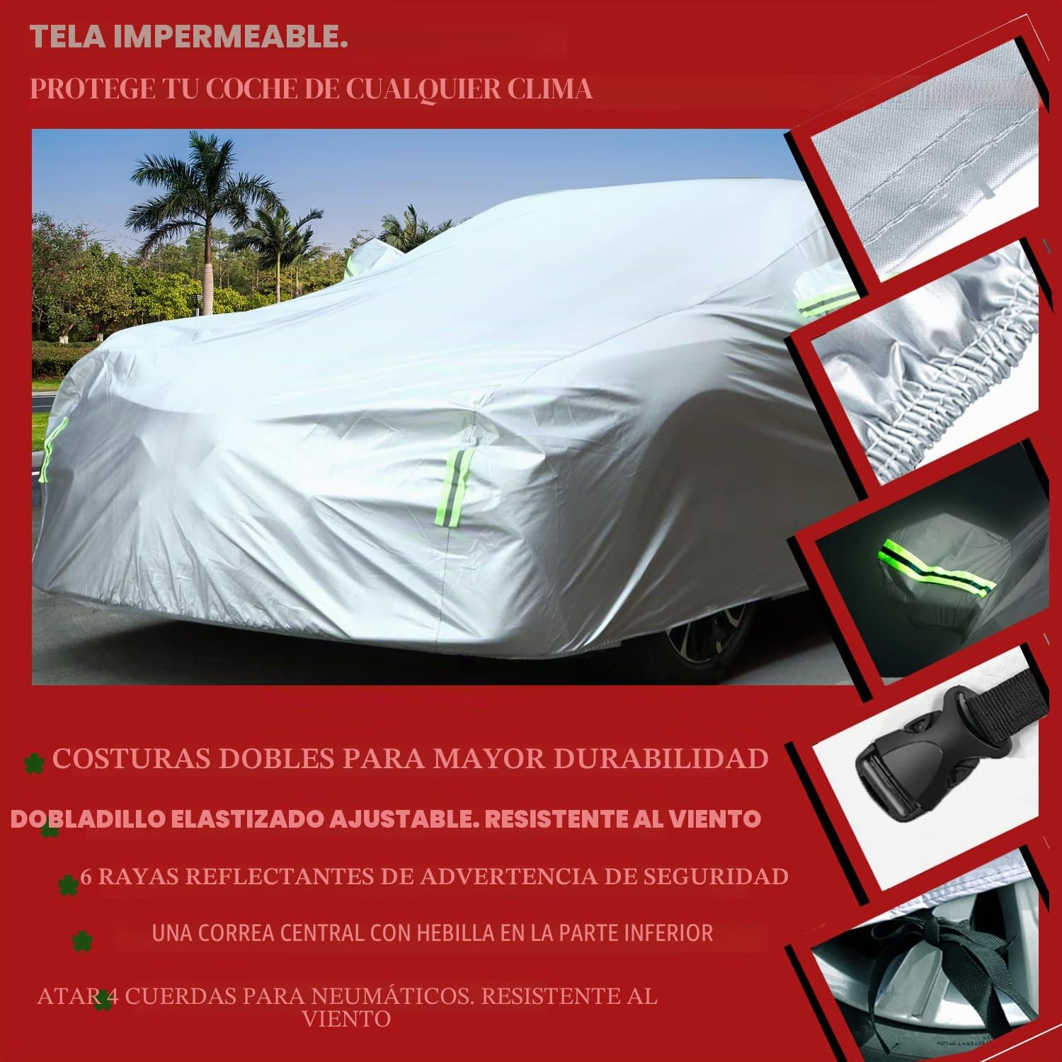 Funda de Coche Exterior Impermeable A Prueba de Polvo Nieve Protección UV para Hatchback Longitud hasta 430 cm