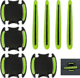 8PCS 3D Carbon Fiber Car Door Handle Protector Sticker, Universal Auto Door Handle Anti Scratch Cover Guard, Car Outdoor Safety Reflective Strips, Paint Guard Protective Films(Green)