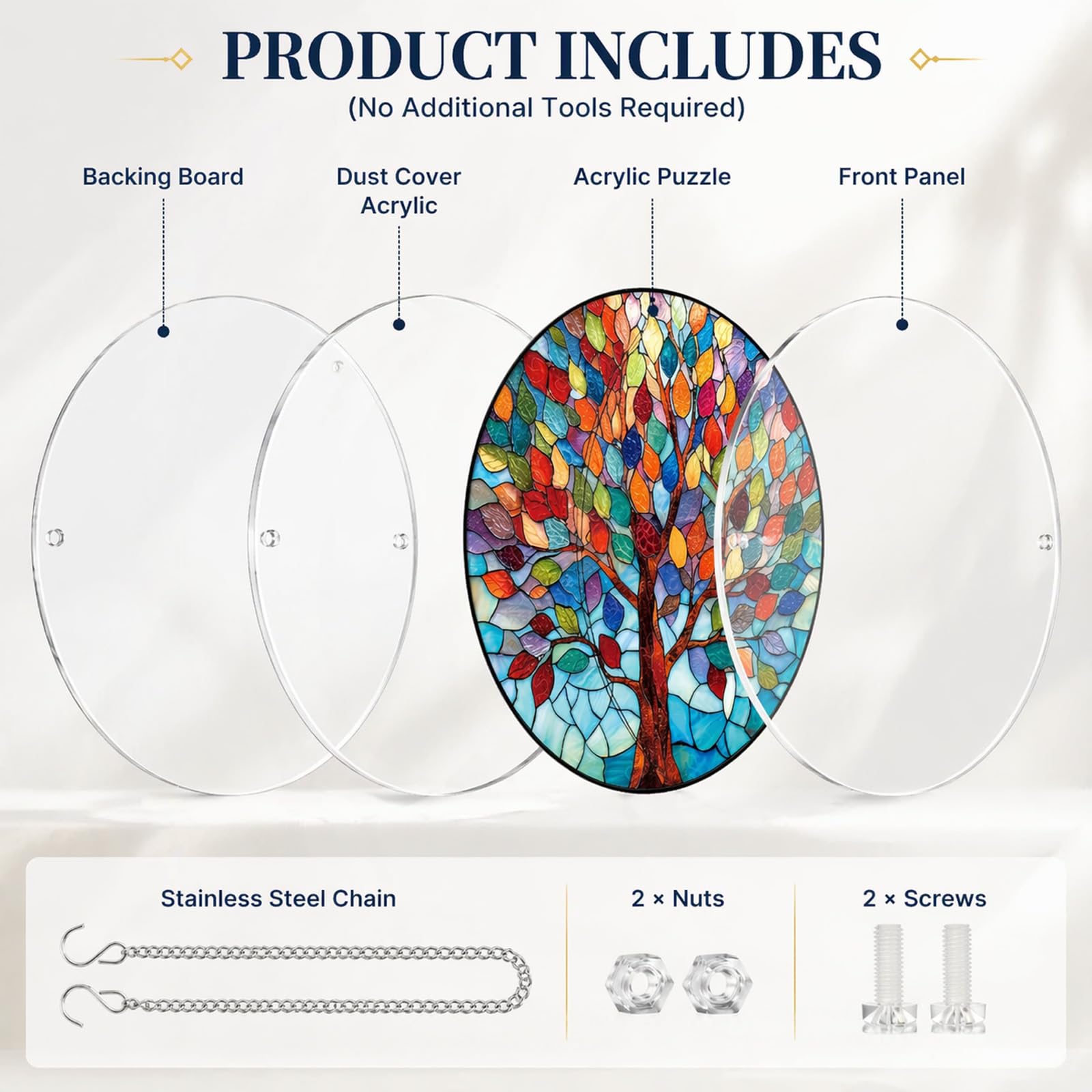 Acrylic Puzzle Suncatcher 83 Pieces, 7.4 Inch, DIY Window Hanging Decoration for Home & Garden, for Women, Men, and Moms, Ideal for Birthday or Home Decor,Style d,S (7.4in) — view 3