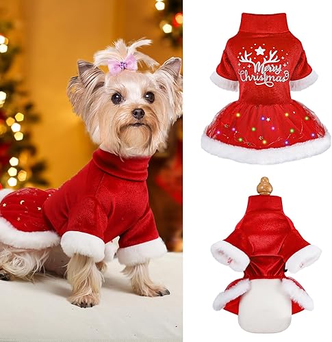 Miniatura 8 de Traje de Navidad para perro, vestido de tul para perro, ropa de otoño para perros pequeños y niñas, vestidos ligeros de terciopelo para cachorros,