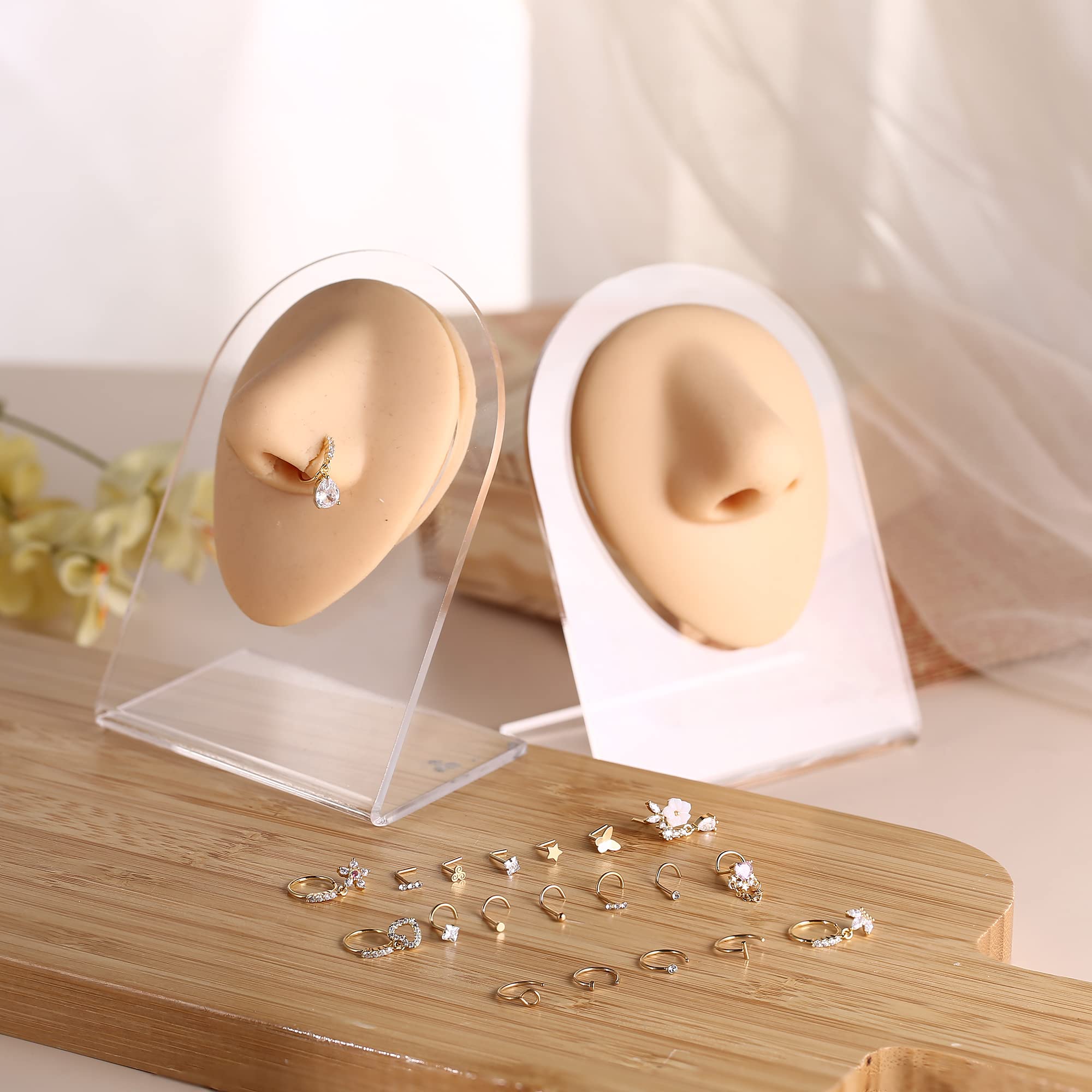 ZXLIHS 20 szt. 20G zwisają kolczyki w nosie dla kobiet-motyl, serce, księżyc, kwiat, krzyż CZ obręcze-kolczyk na chrząstkę Piercing biżuteria
