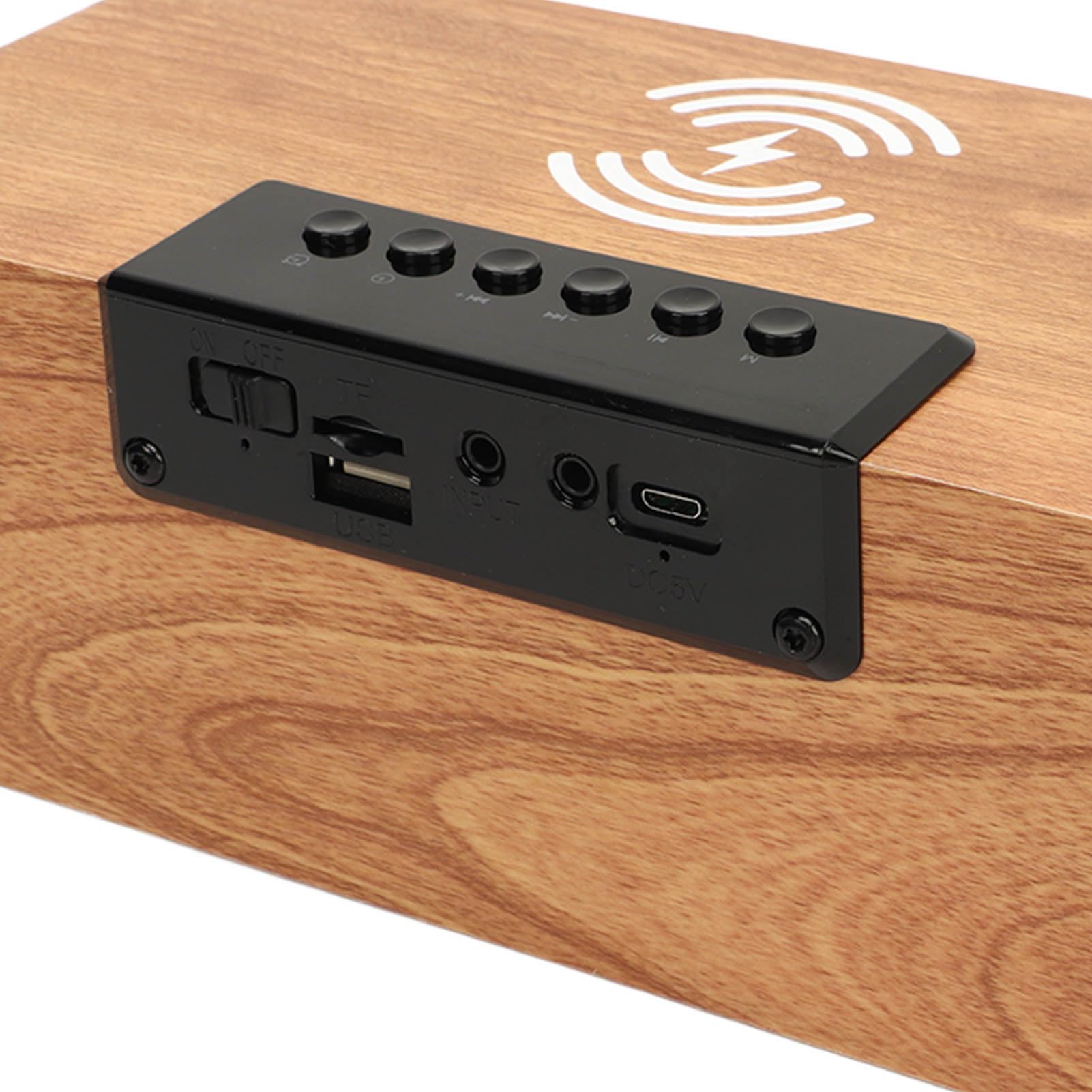 Reloj Despertador de Madera con Altavoz y Cargador de Teléfono Inalámbrico con Radio FM.Reloj Despertador Inteligente para Dormitorio Sonido de