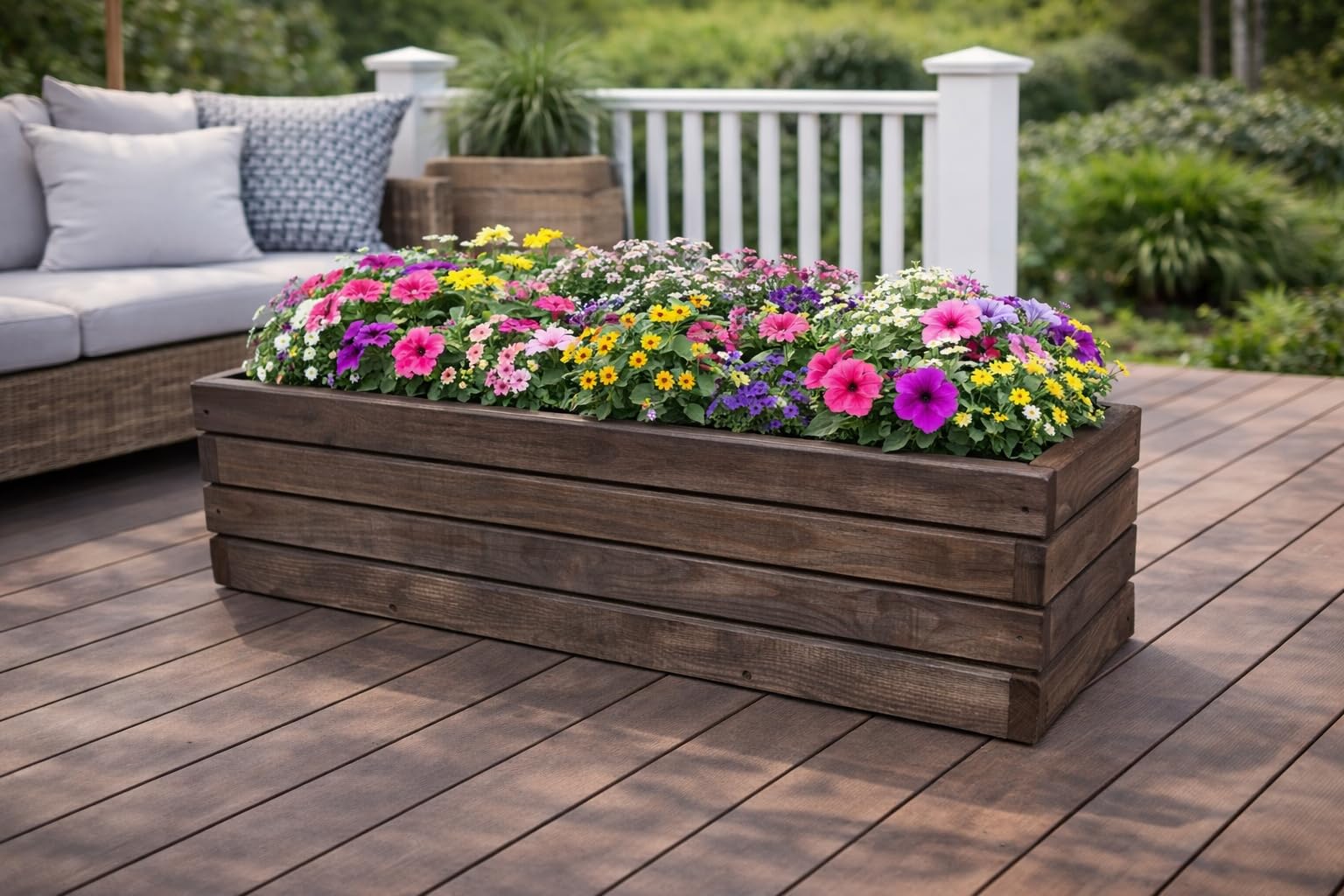 FKL DESIGN Home Deco Pflanzkasten Holz 80 cm – Blumenkasten Balkon & Terrasse, Pflanzkübel Flach Wetterfest, Kräuterbeet Garten (D2 Palisander)