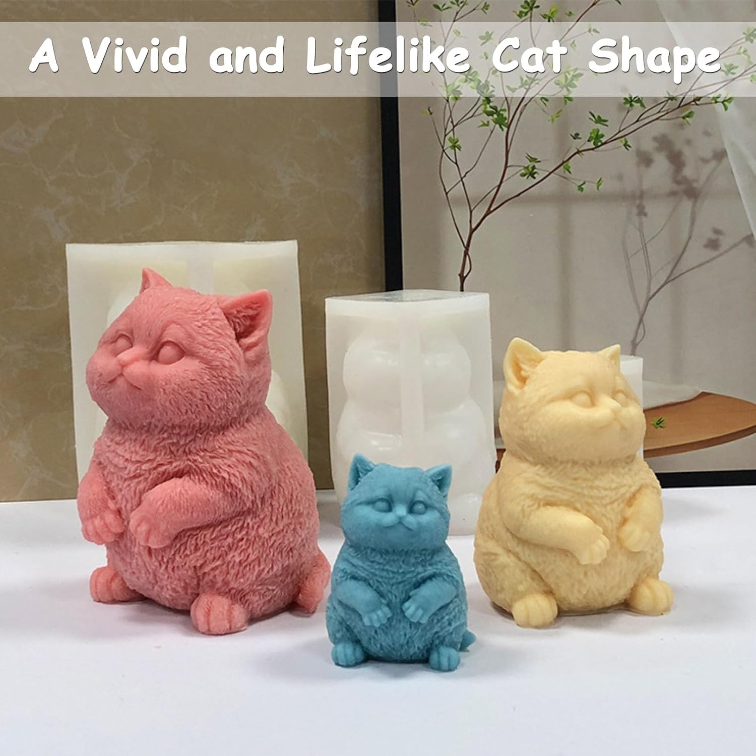 Super Large Cat Silicone Mold for Candle Making, Cute 3D Cat Animal Scented Candle Fondant Mold Epoxy Casting Resin Mold for Baking Candle Craft Making (Small)