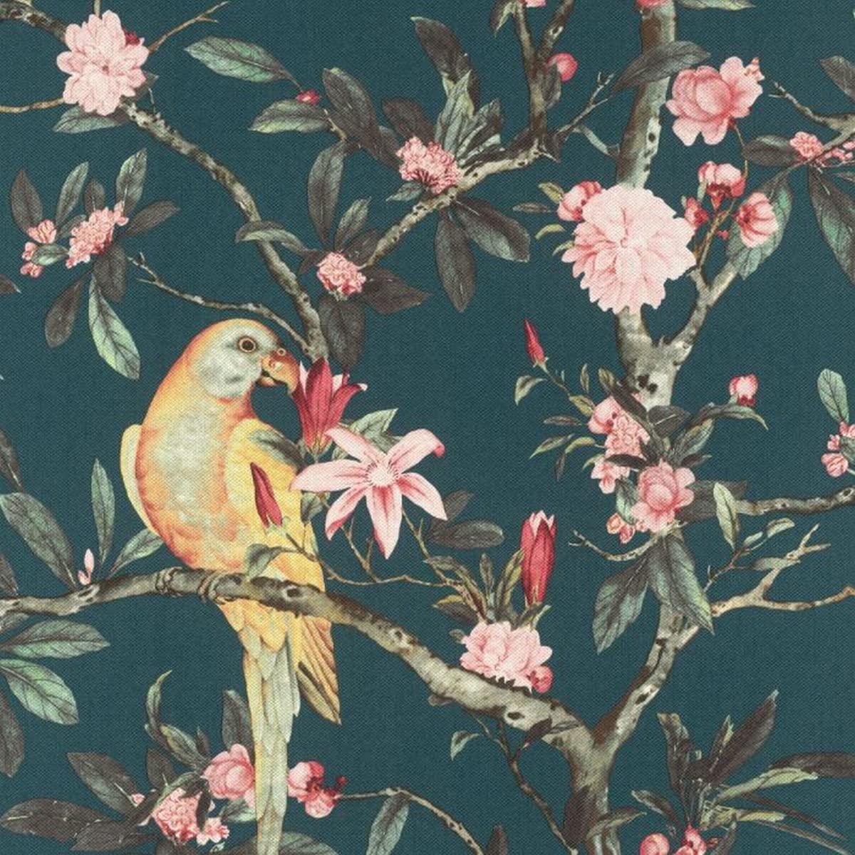 Rasch Yellow,Green,Pink,Teal Wallpaper 543353 Exotic Bird Teal/Multi