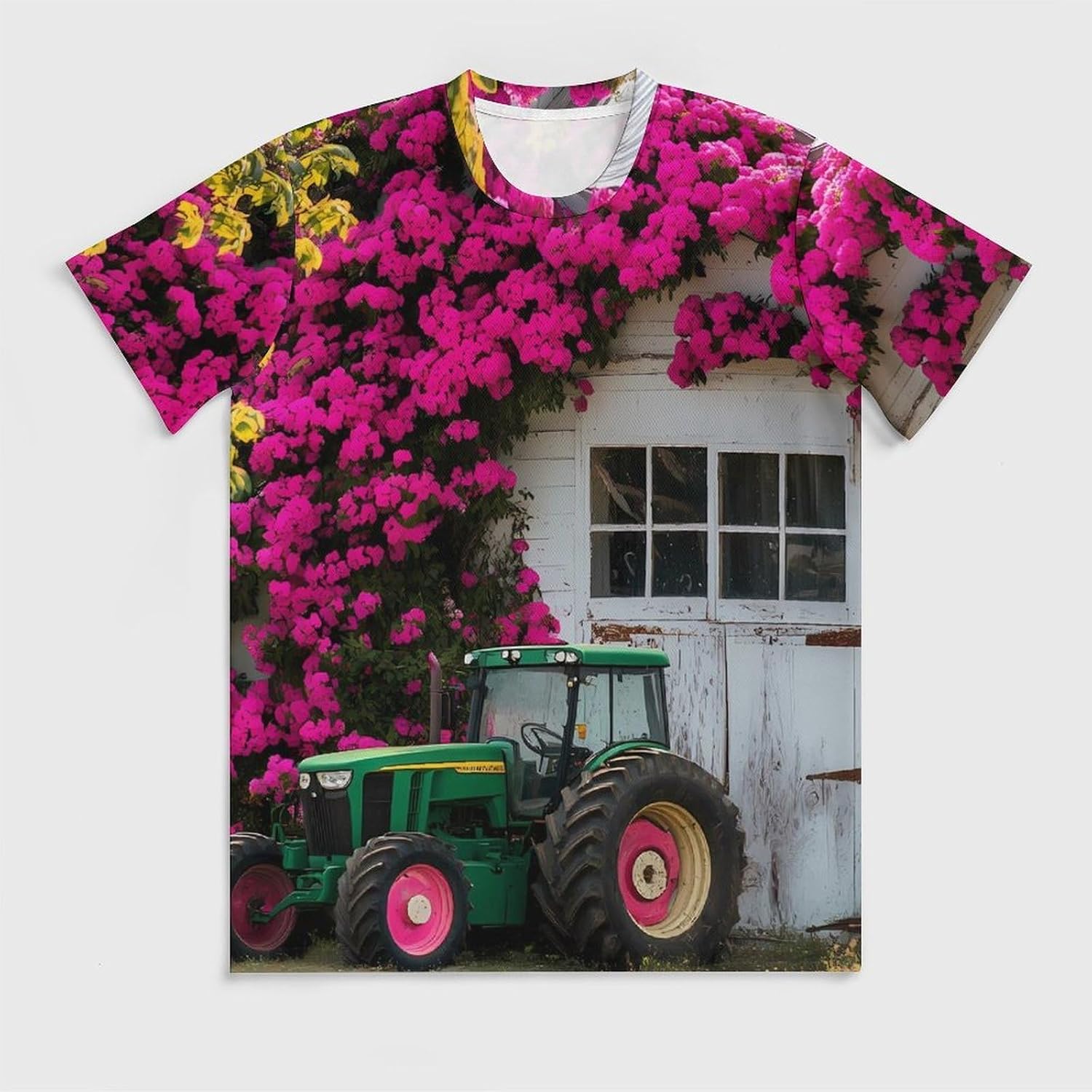 Farmhouse Tractor with Flowers Men's T-shirts Short Sleeve Tees Undershirts Crewneck Tops for Sports Casual