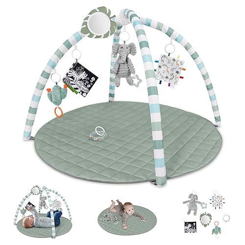 Miniatura 6 de Alfombrilla de gimnasio para bebé, verde salvia + gimnasio de juegos para bebés, en forma de hoja