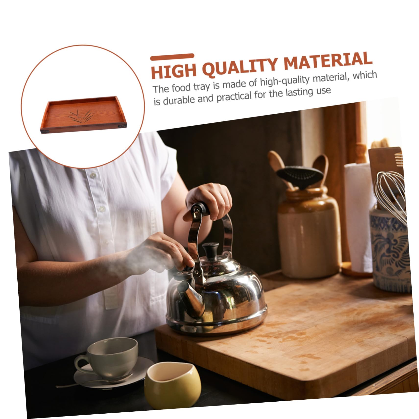 Bandeja de Servicio de Alimentos de Madera, Rectangular, Asas | 1, Color Marrón, Uso Multiusos para Tartas y Artículos Sueltos, Estilo Natural y Creativo