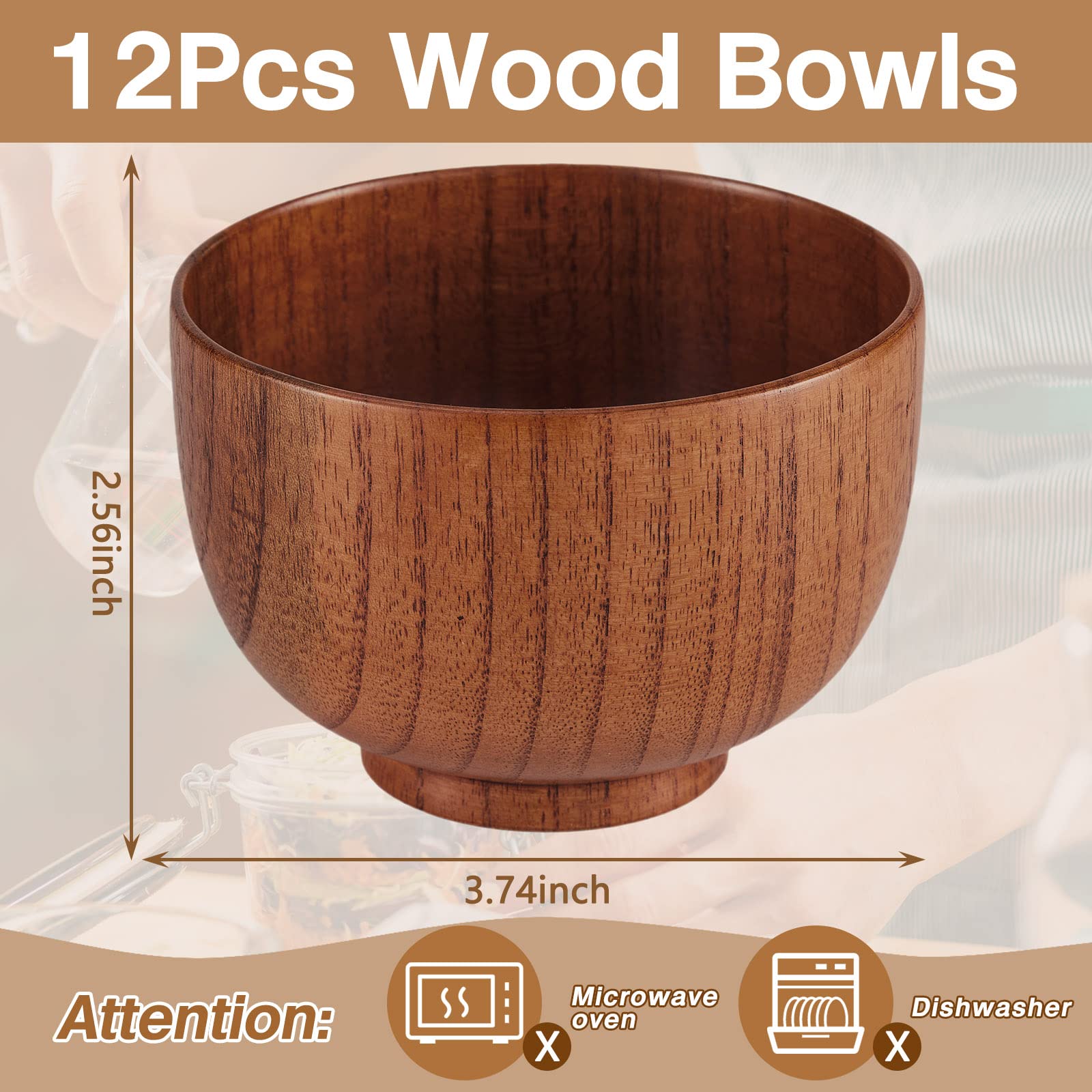 Tioncy 12 piccole ciotole in legno di acacia, tazze giapponesi per alimenti, salse, zuppe, insalata, riso, salumi, decorazioni per salumi, 9 x 6 cm