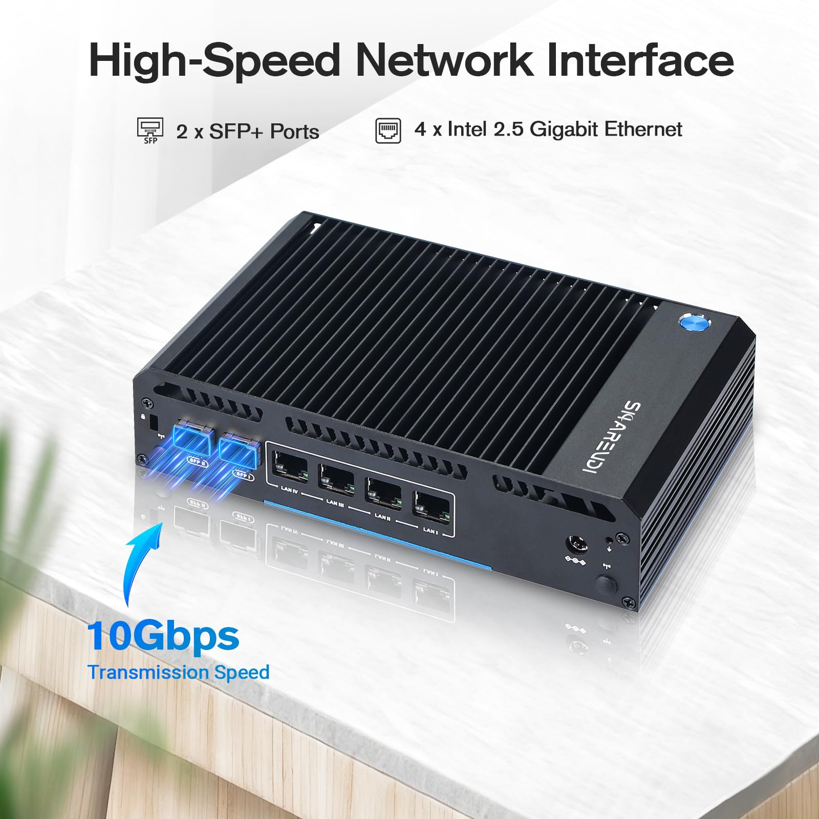 Firewall Mini PC Intel N150 Routeur 2X SFP+ 4X Intel i226 LAN Ethernet, passerelle réseau souple AES NI/HD/COM 8G DDR4 128G SSD M.2 NVME (Intel N150 sans ventilateur)