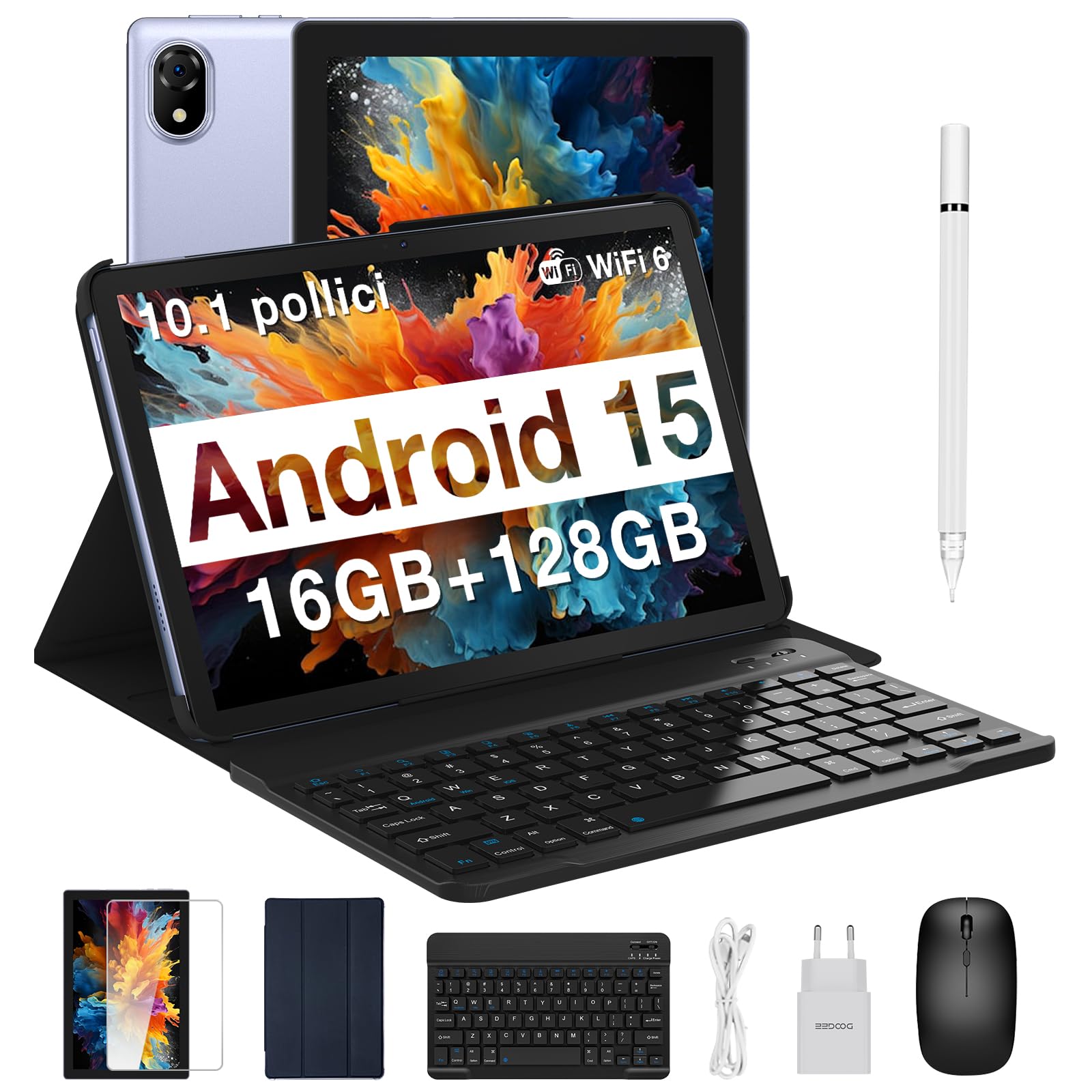 DOOGEE U10 Tablet 10 Pollici, Android 15 Tablet con Tastiera, 16GB RAM+128GB ROM (TF 2TB), WiFi 6, Widevine L1/5060mAh/8MP+5MP/BT5.0, Tablets con con Custodia, Mouse e Penna - Viola