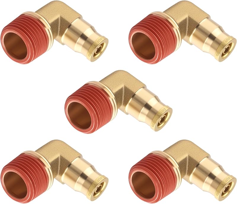 Conector cotovelo de latão HASAOMOI 90° para tubo de ar 0,9525 cm x 1/2" NPT – 5 unidades