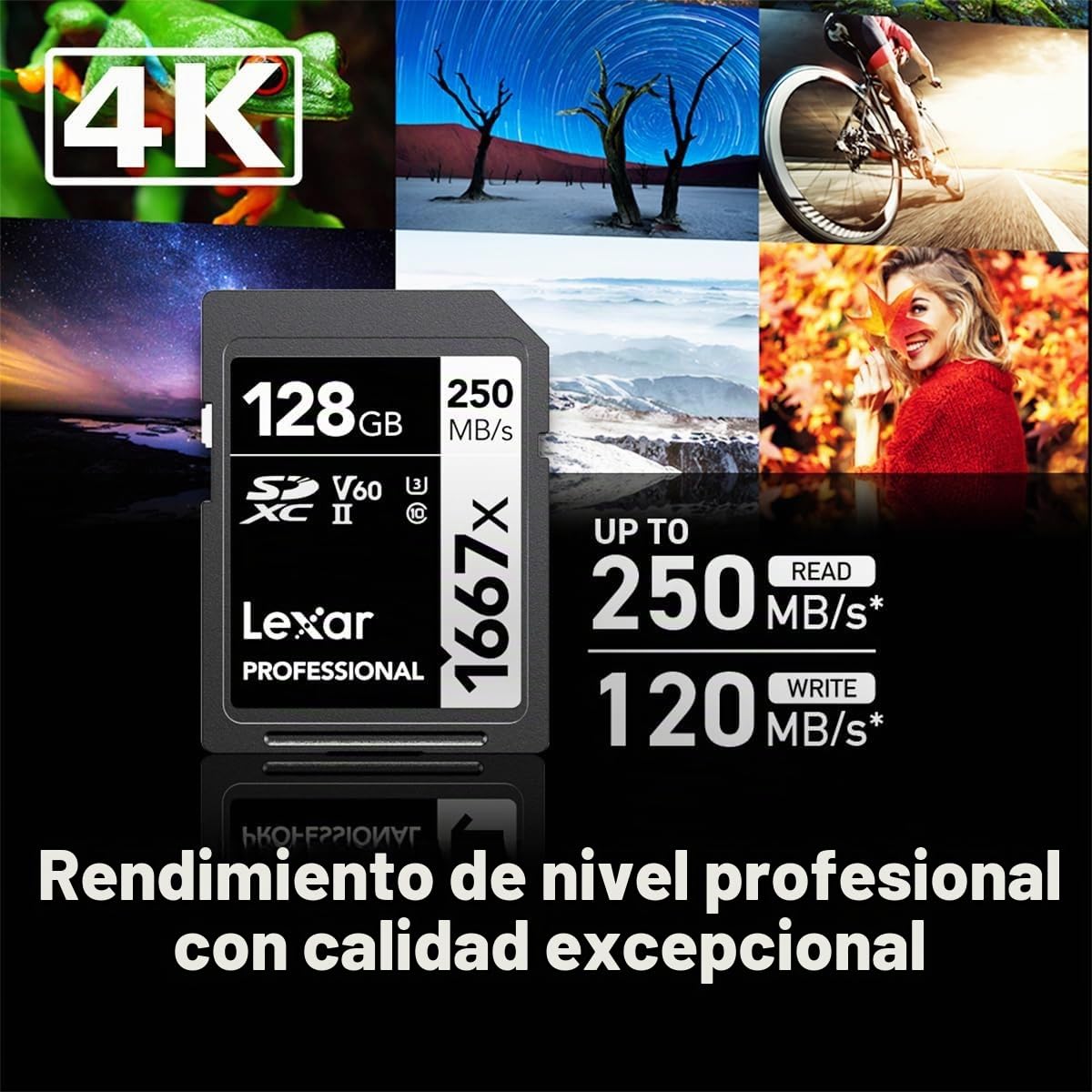 Lexar Tarjetas de Memoria SDXC Profesionales de 128 GB (Paquete de 2) 1667x, UHS-II, C10, U3, V60, Video Full-HD y 4K, hasta 250 MB/s de Lectura, para fotógrafos Profesionales, videógrafos,