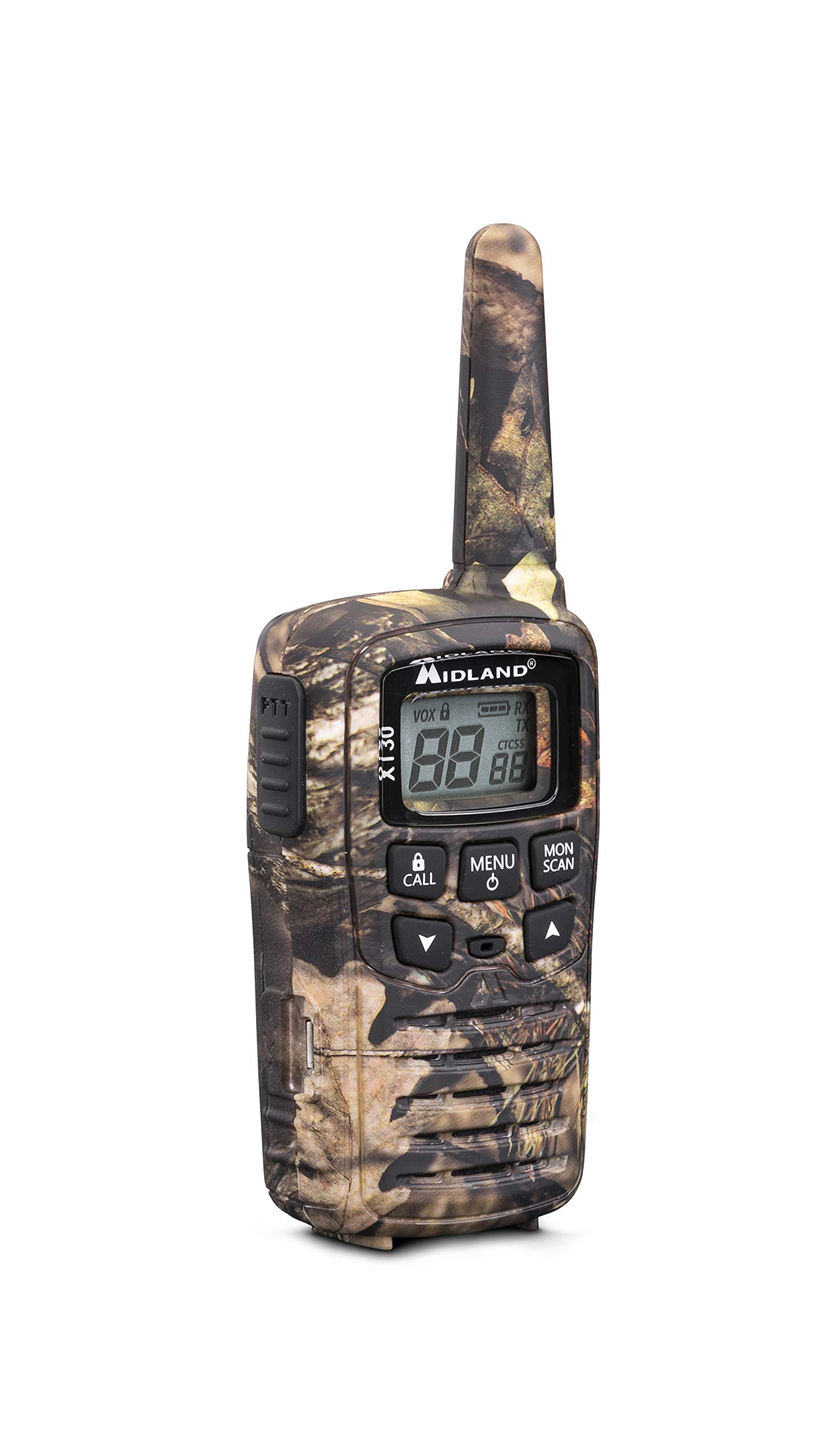 Midland XT30 Mimetic Talkie Walkie Rechargeable Longue Portée - Radio Bidirectionnelle Texture Mimétique - PMR 446, 16 Canaux, Portée 6 KM, 38 Tonalités CTCSS, Fonction VOX, Câble USB, 2 Talkie Walkie