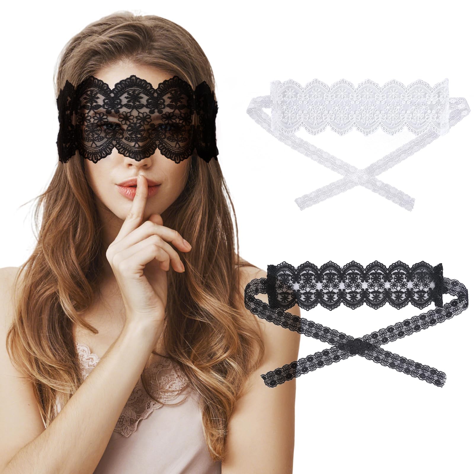 Lace Eye Mask & Blindfold for Adults - 2 Pack Adjustable Eye Covers for Sleeping, Travel & Meditation | Soft Blindfold Tie for Nap & Couples Games, Ideal Valentine‘s Gift