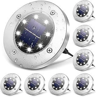 Solar Ground Lights, 8LED Solar Garden Lights Outdoor IP65 Waterproof, In-Ground Landscape Lighting, Solar Disk Lights for...