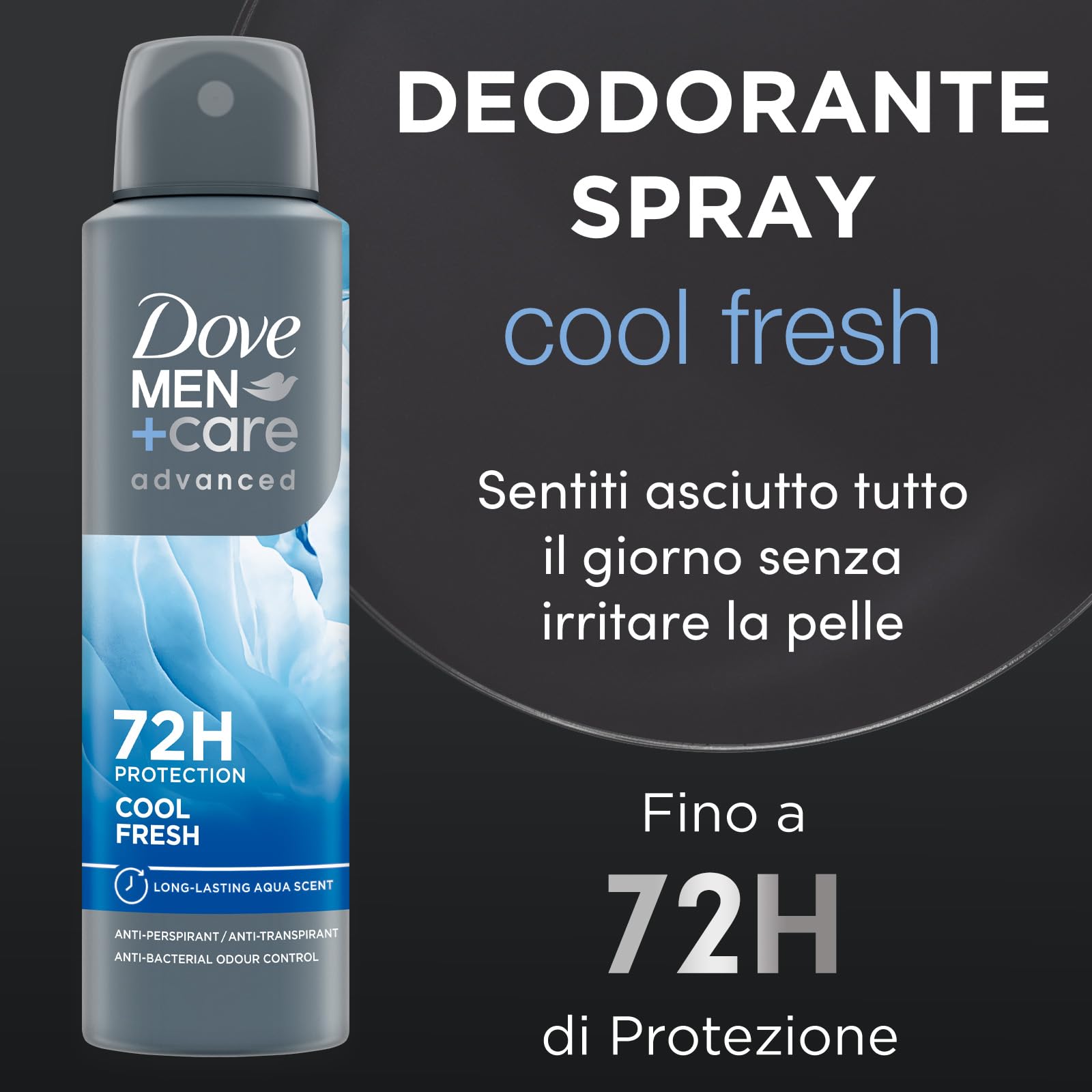 Dove Deodorante Dove Men + Care Cool Fresh Spray Advanced Care, Deodorante Uomo, con 1/4 Crema Idratante, Formula Idratante e Delicata sulla Pelle, Protezione Fino a 72 Ore, 6 Pezzi da 200 ml