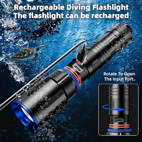 Miniatura 4 de Luz de buceo de 1000 lúmenes, impermeable IPX8 100M, linterna LED recargable con ángulo de haz de 11, buceo submarino y linterna de snorkel para