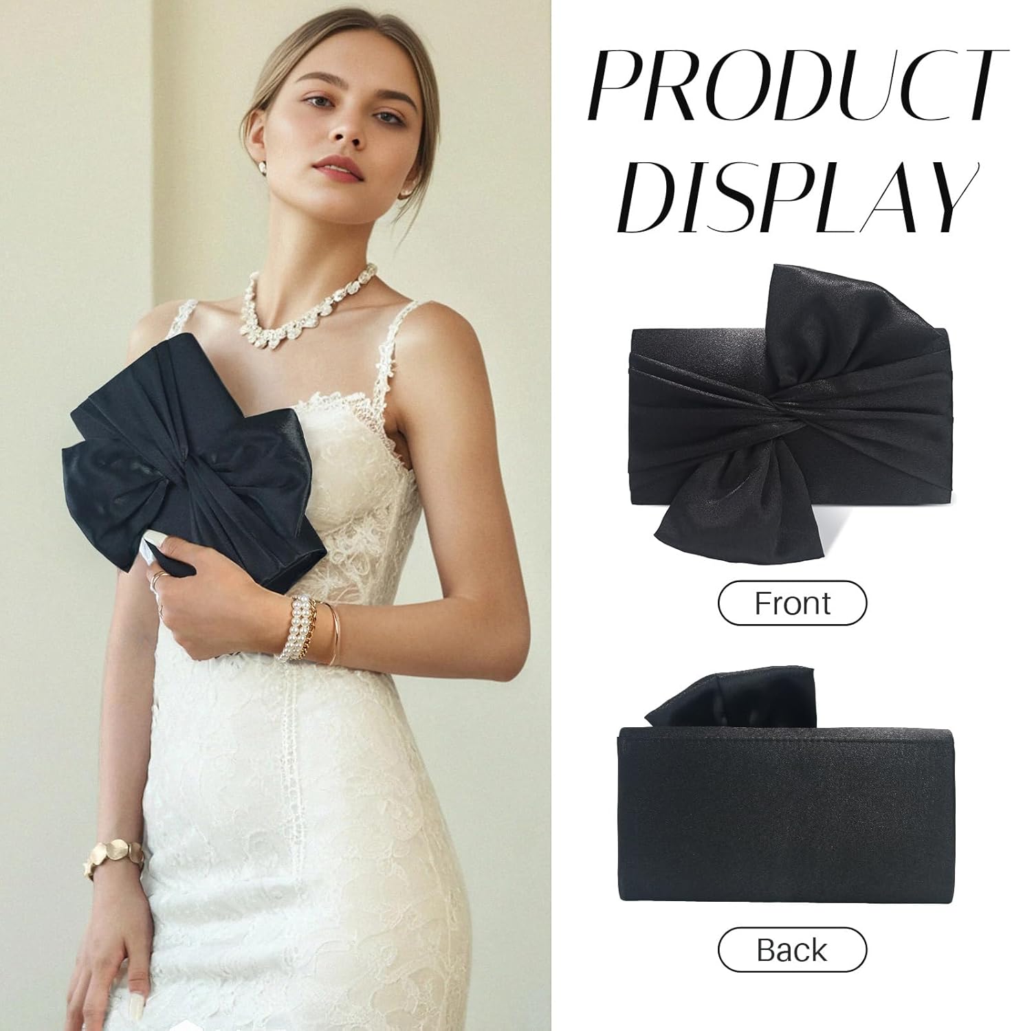 Satin Evening Bag Bow Flap Clutch Purse for Women,Elegant Clutch Handbag for Formal/Party/Prom/Wedding - Image 2