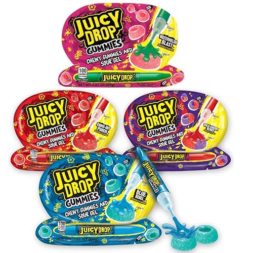 Juicy Drop Gummies Candy, Sweet Gummies & Sour Gel Pen - Paquete de 4 por Lyza's Sweets & Treats