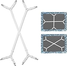 WADEO Bed Sheet Holder Straps Long Adjustable Clips for Bed Sheet Elastic Sheets with Metal Clips for Bed Sheets, Mattresses, Ironing Board or Sofa, 2 Pcs, White