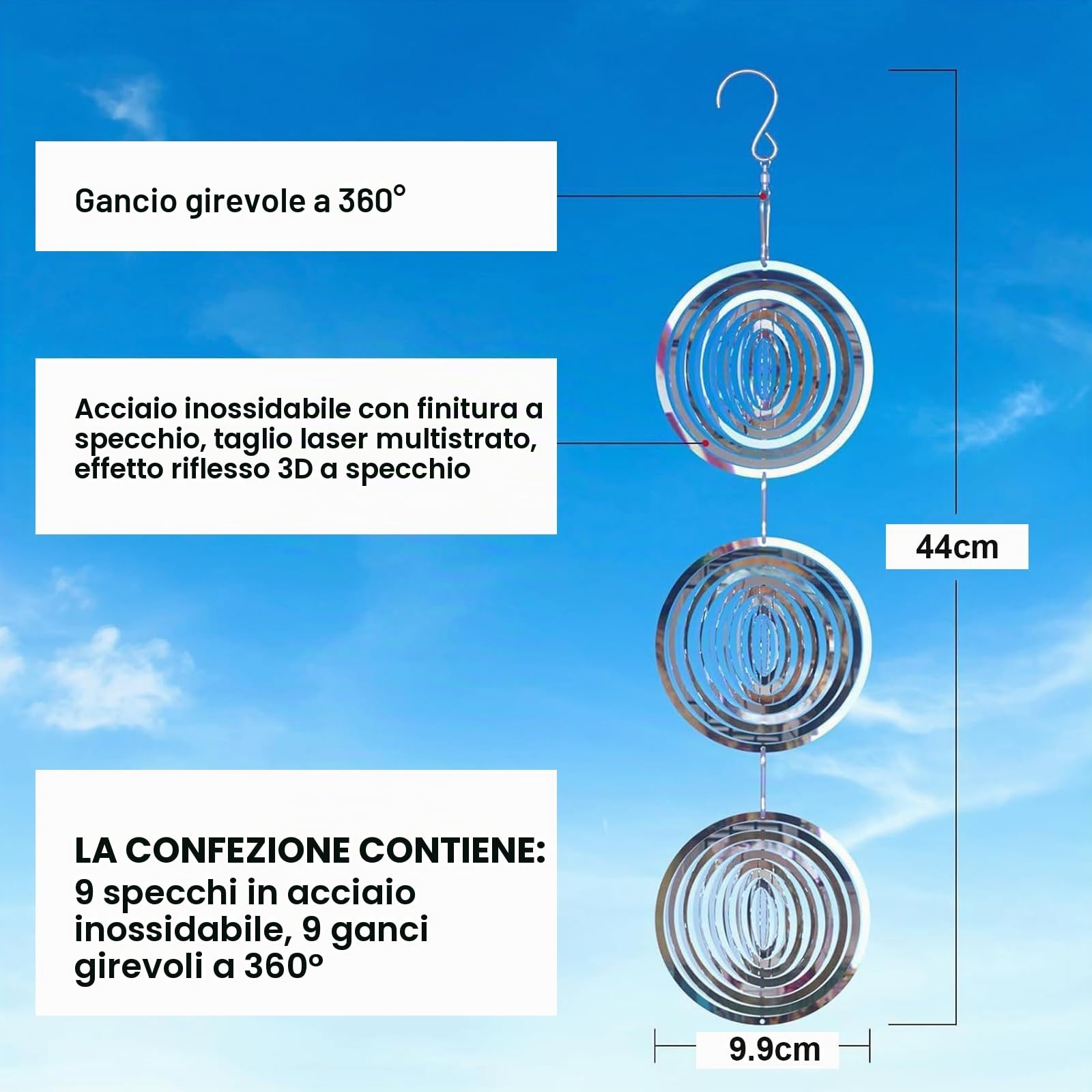 3Pcs Scacciapensieri da Esterno in Acciaio Inossidabile, Dissuasore per Uccelli 3D Riflettente Rotante, Repellente Piccioni con Cristalli, Decorazione Giardino Balcone Casa