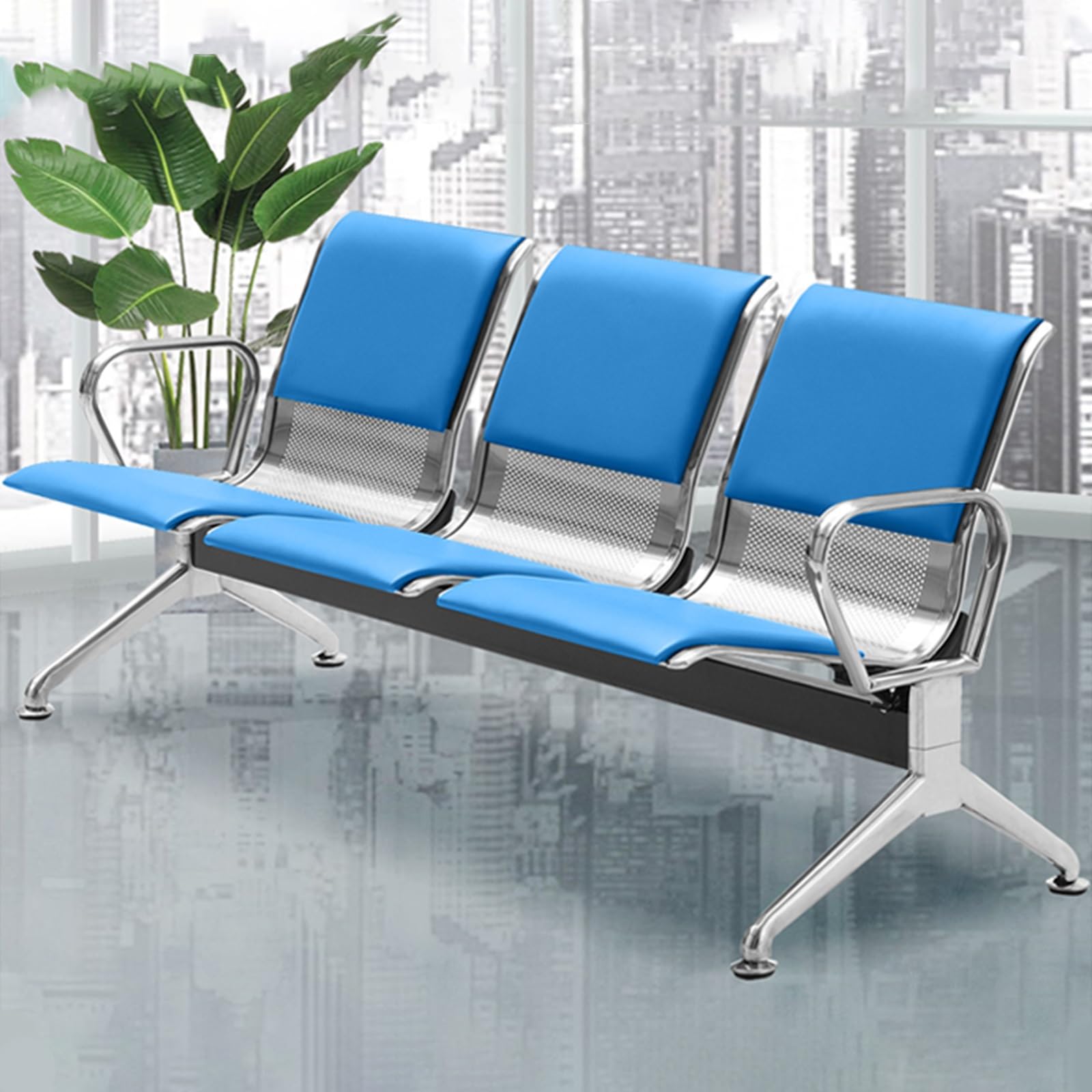 SaryEdge 3-Seat Chairs - PU Leather Reception Bench with Arms for Office, Airport, Bank & Lobby - Comfortable Guest Seating for Conference & Reception,