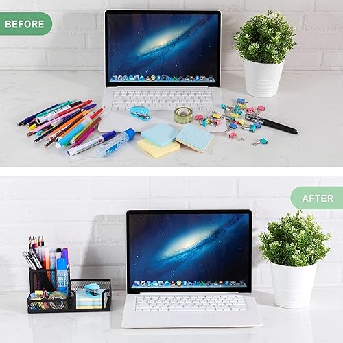 Miniatura 4 de Soporte para bolígrafo de malla negra, organizador de escritorio de malla multiusos, suministros de oficina de gran capacidad con soporte para notas