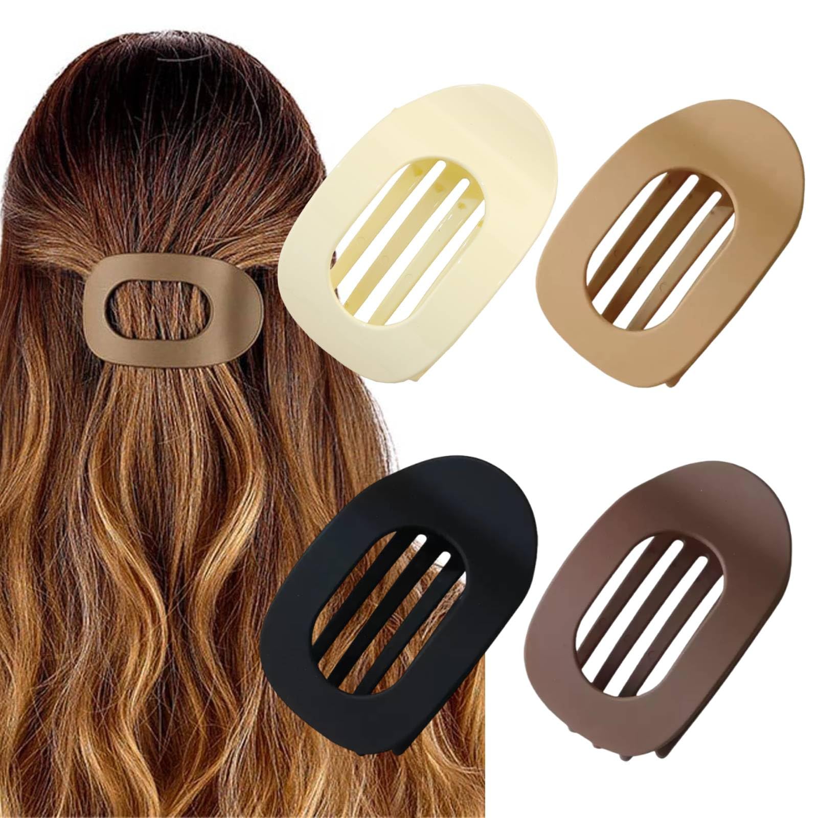 Aobesky Flat Hair Clips for Women 4 PCS French Design Flat Hair Claws for Women Girls Strong Hold Non-Slip Matte Medium Classic Barrettes for Thick Thin Hair Neutral Colors