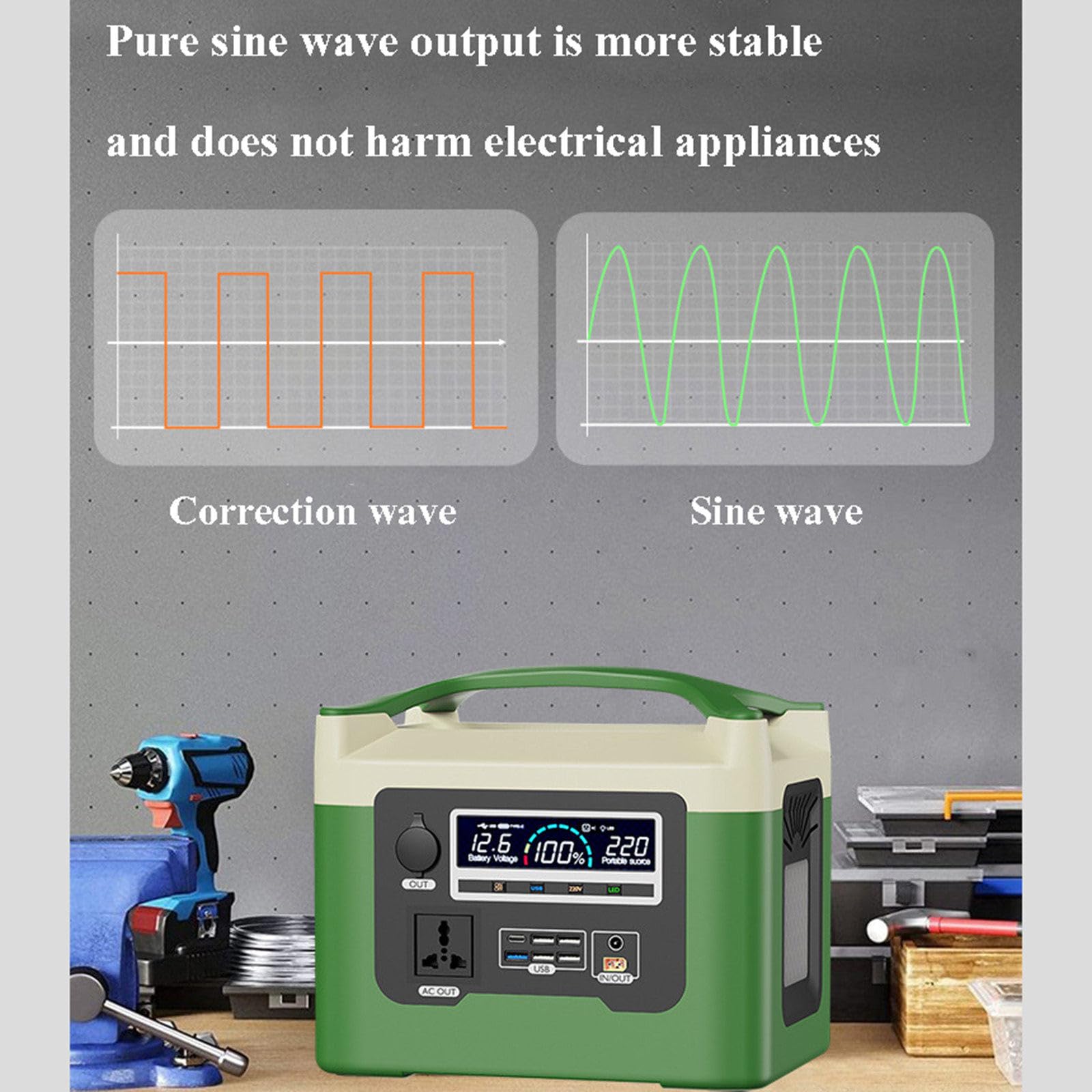 Station d'alimentation portable, batterie haute capacité 480 Wh, sortie sinusoïdale pure, recharge sur secteur, en voiture ou à l'énergie solaire, idéale pour le camping et les caravanes, 480 Wh - V