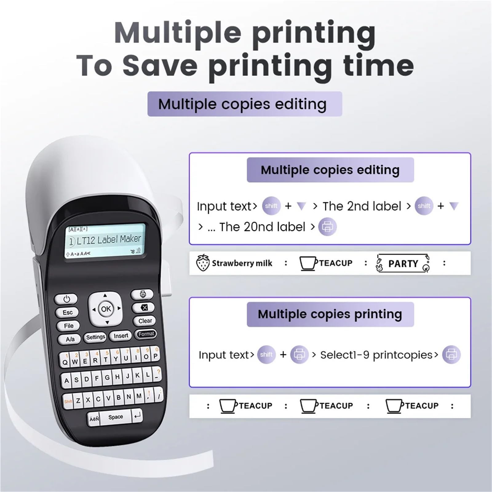 Producent etykiet, Drukarka Etykiet LT12, Przenośna Bezatramentowa Bluetooth, Naklejka Do Biura, Domu, Klawiatura QWERTY, Klawisz Dotykowy, do domu, kuchni, biura(Black Printer)