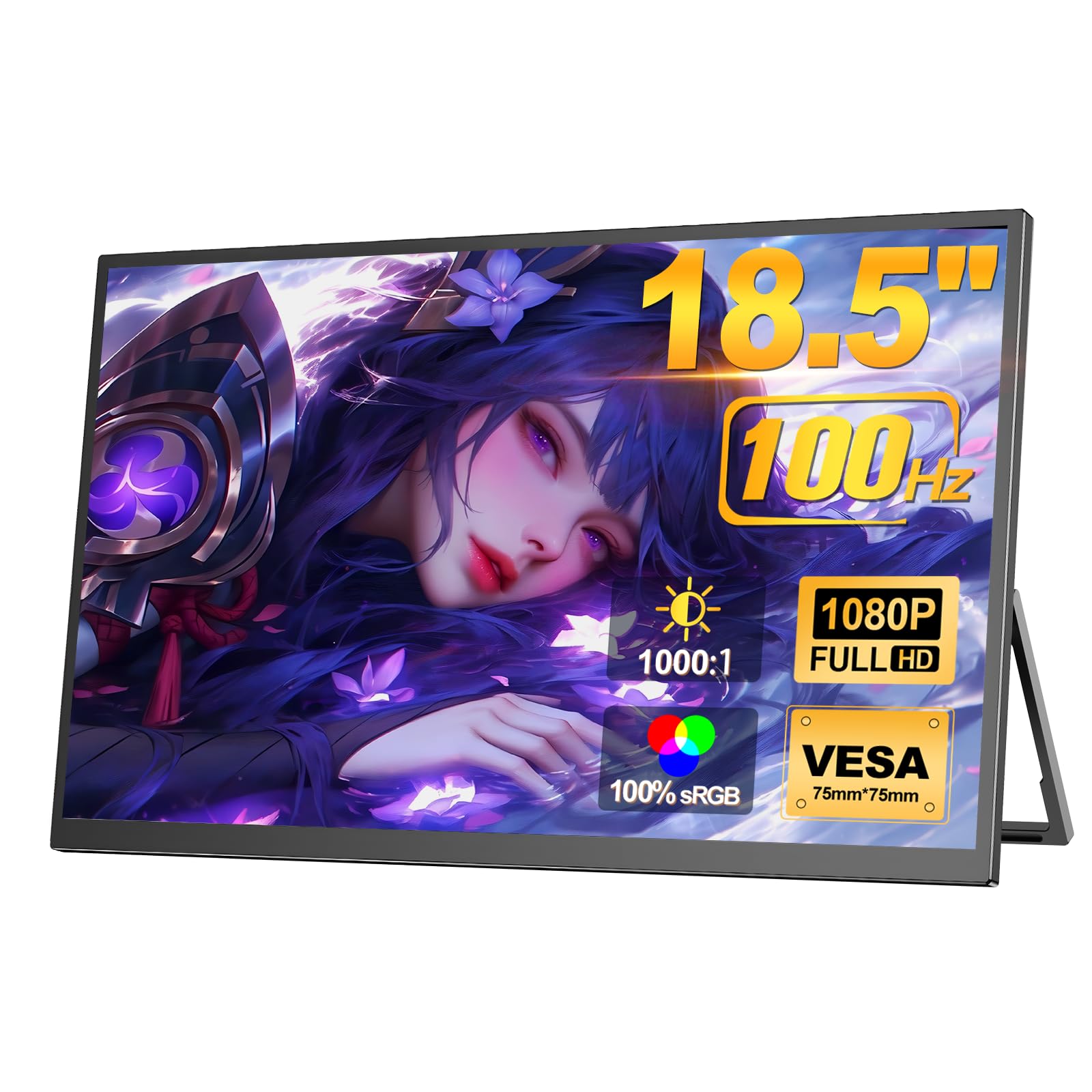 Mayfee! モバイルモニター 18.5インチ 100Hz ゲーミングモニター FHD 1920 x 1080 広色域 IPS液晶パネル モバイルディスプレイ 自立型スタンド VESA対応 HDRモード スピーカー内蔵 Type-C/ミニ HDMI PS4/XBOX/Switchなど対応(1920*1080 100hz)